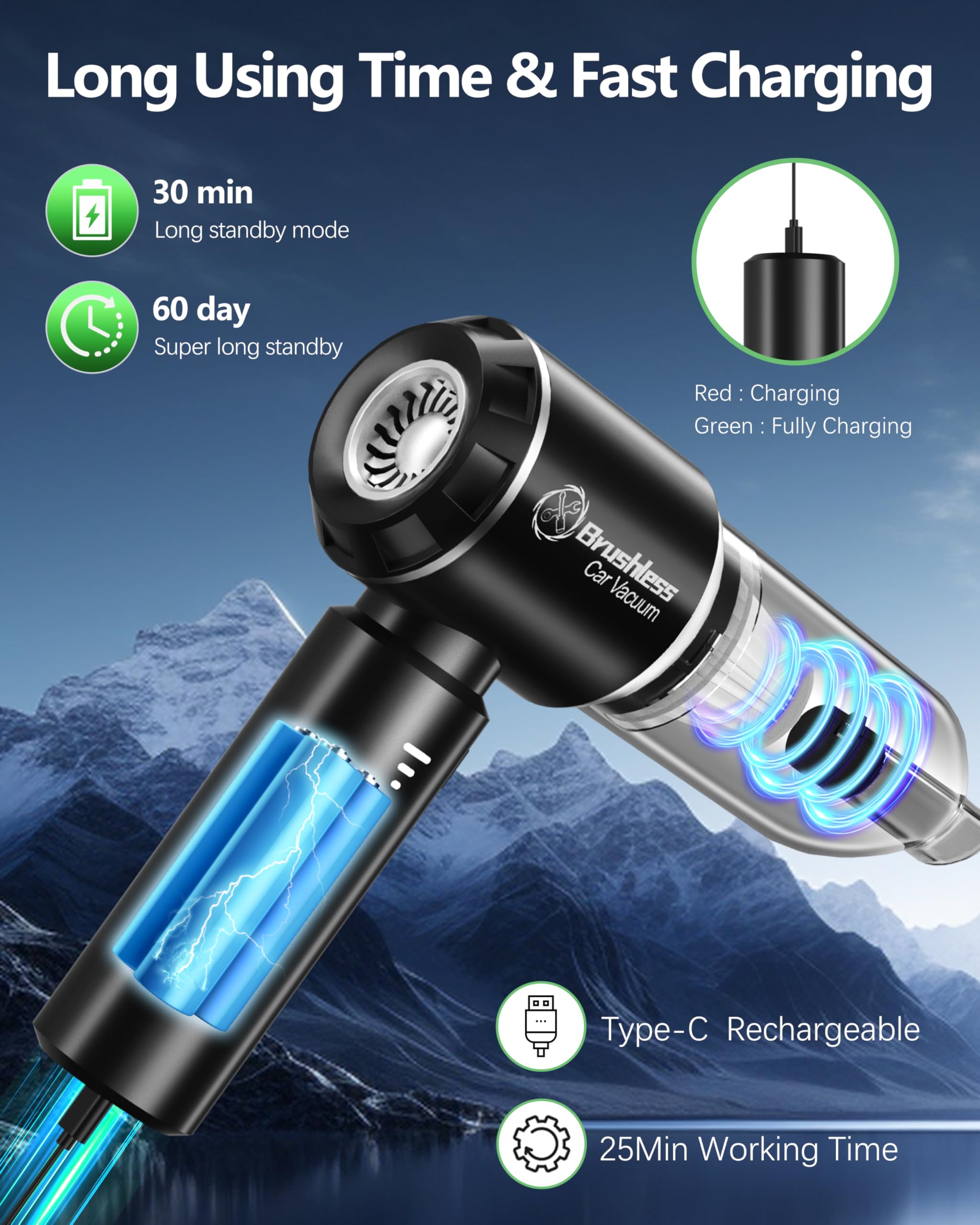 Powerful Cordless Handheld Car Vacuum Cleaner - 18000PA Brushless Motor, 4-in-1 Blowing/Sucking/Charging, Portable for Home, Car & Office | Ideal for Pet Hair, Crumbs & Car Detailing