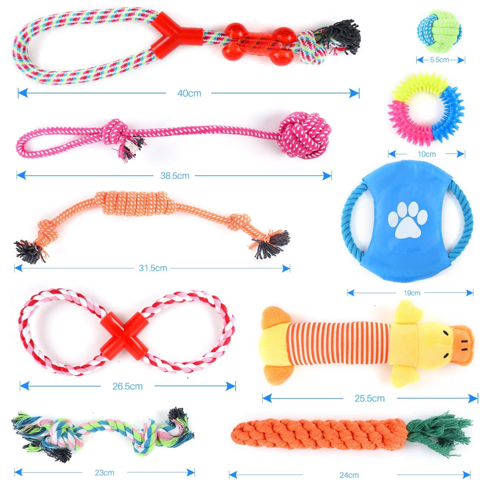 Durable 10-Pack Fur & Bone Dog Chew Toys - Puppy Teething Toys with Rope & Squeaker for Small & Medium Dogs - Perfect for Boredom Relief, Training, and Playtime at Home or Outdoors