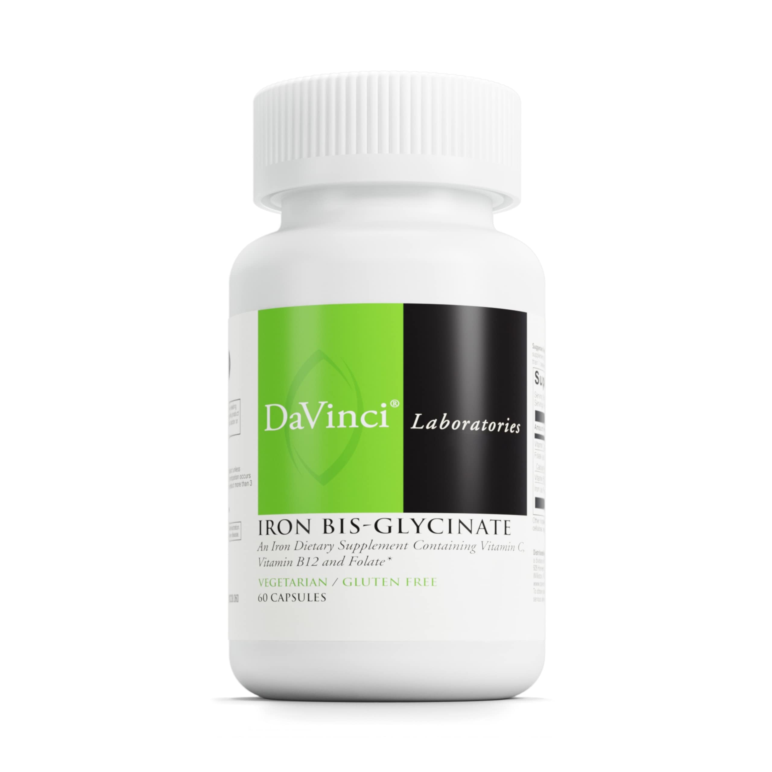 DaVinci Labs Iron Bis-Glycinate Supplement - Gentle Vegan Iron for Women & Men - Supports Hemoglobin Production & Energy Levels with Vitamin C - 60 Vegetarian Capsules - Ideal for Anemia Support & Active Lifestyles