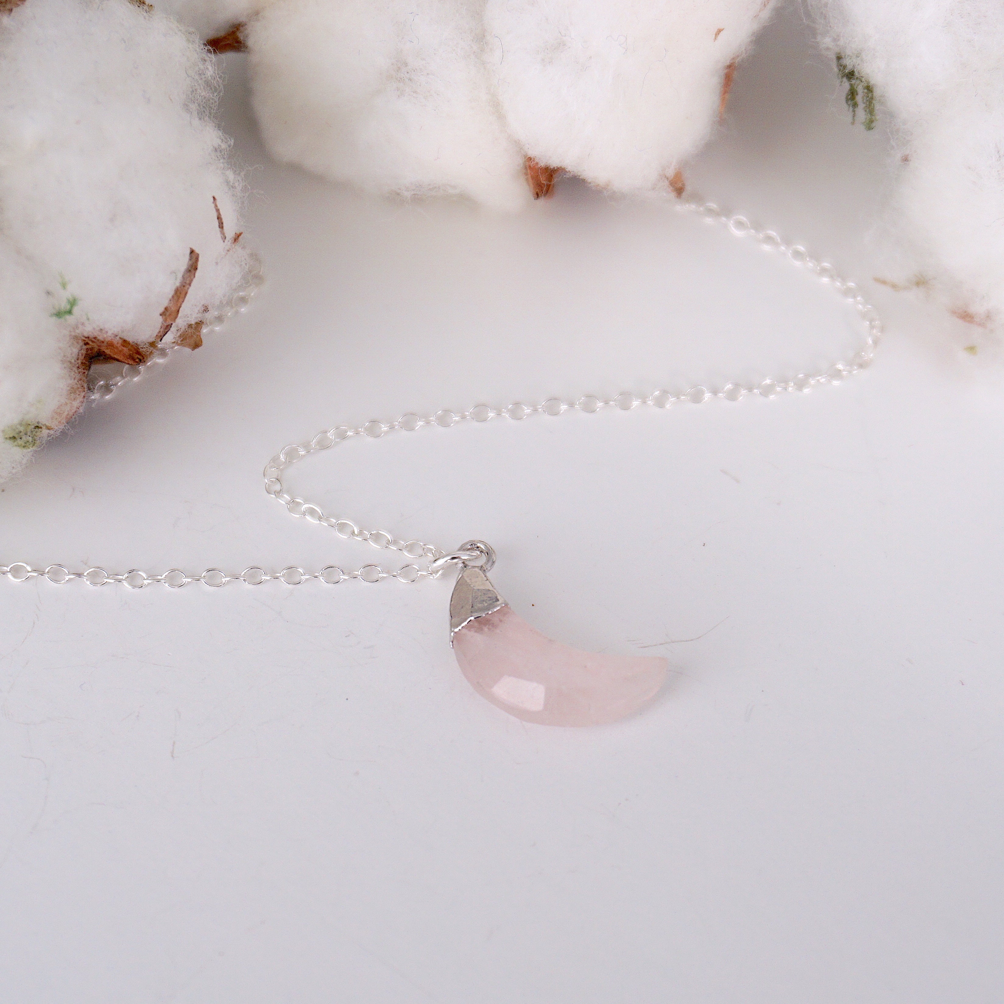 Sterling Silver Rose Quartz Moon Charm Necklace - Elegant Dainty Jewelry for Women, Gift for Her, Valentine's Day, Birthday, Anniversary | Perfect for Everyday Wear, Date Night, Special Occasions