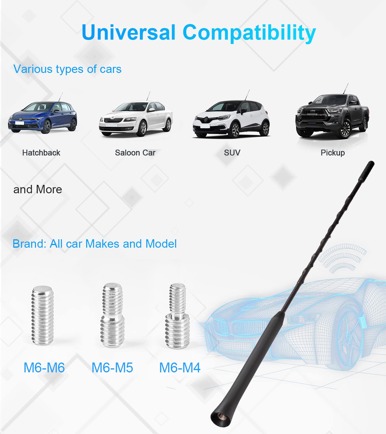 YIEHO Universal 28cm Car Antenna - High Power FM/DAB Radio Antenna for All Vehicle Models | Enhanced Signal Reception for Road Trips & Daily Commutes