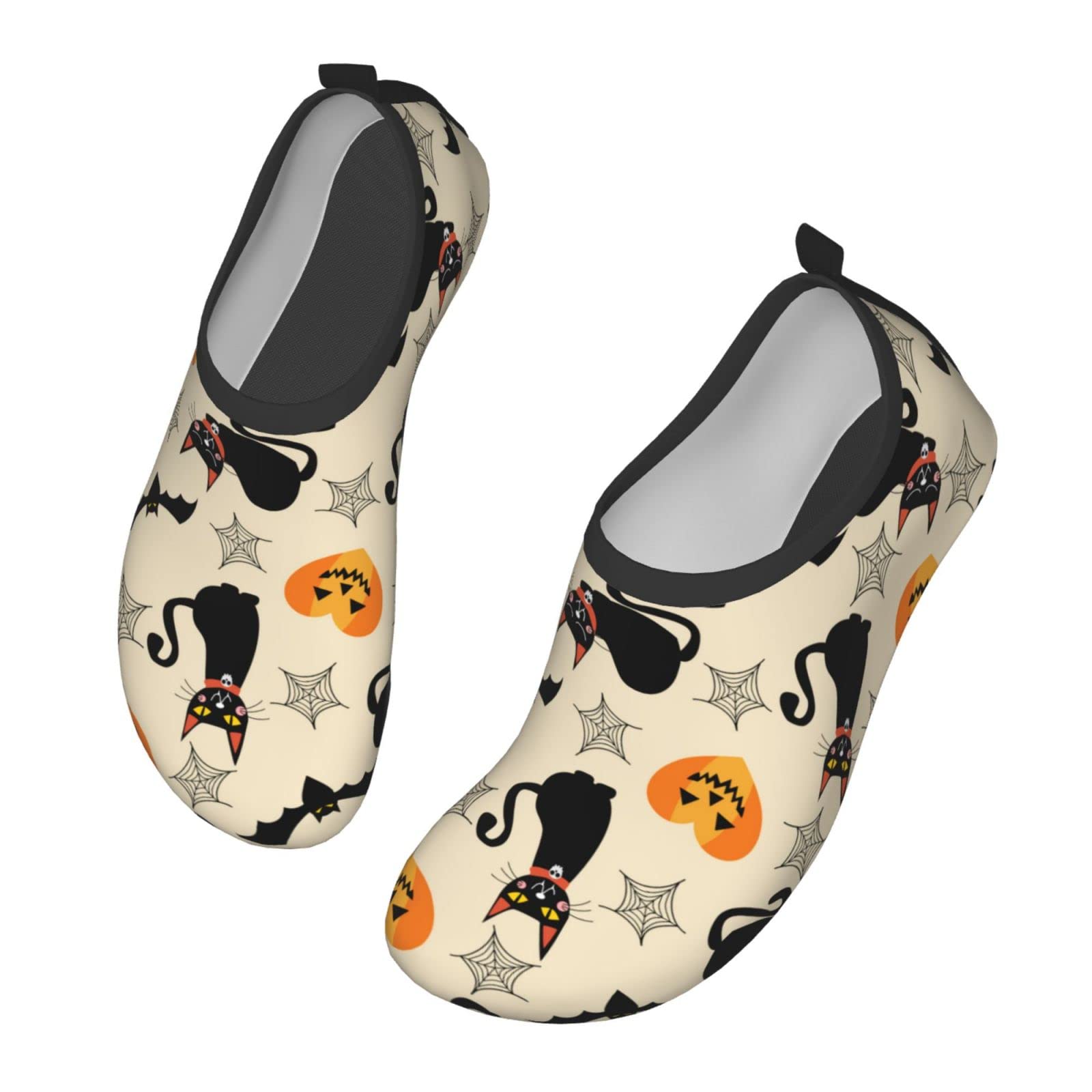 Quick-Dry Aqua Socks | Barefoot Water Shoes for Beach, Swim & Halloween | Non-Slip Black Cat Design for Men & Women | Perfect for Pool, Surfing & Water Sports