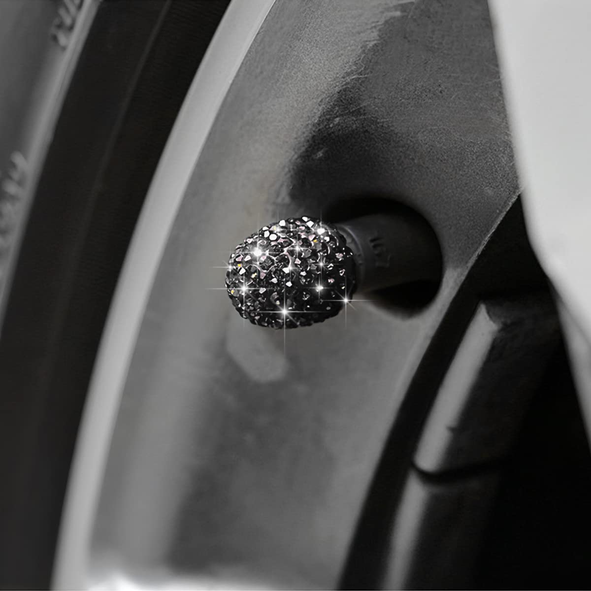 AUCELI 4PCS Bling Crystal Rhinestone Car Tire Valve Stem Caps - Universal Dustproof Waterproof Wheel Air Valve Covers for SUV, Truck, Motorcycle, Bike (Black) | Stylish Auto Accessories for Vehicle Customization & Protection