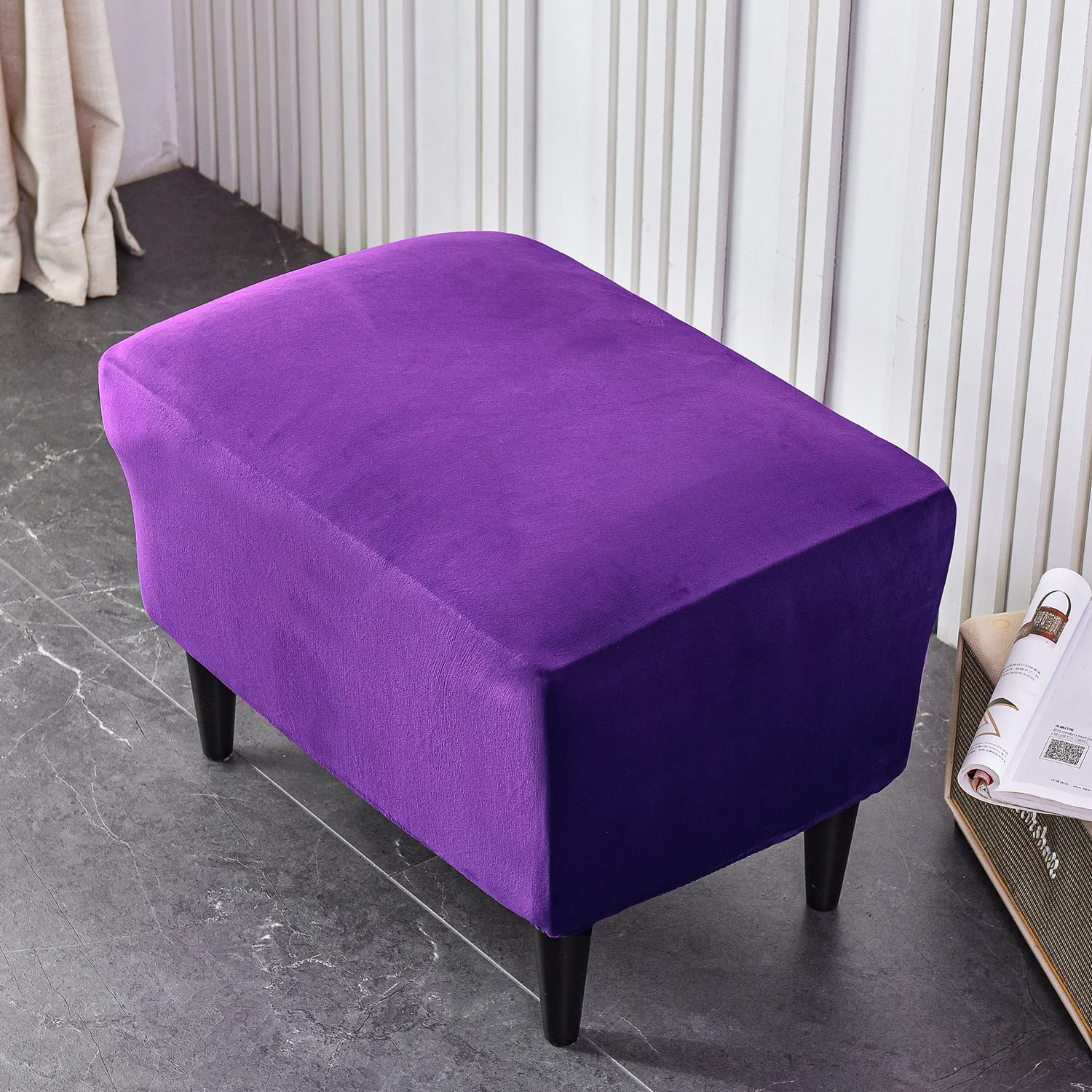Velvet Ottoman Slipcover - Stretch Rectangle Storage Stool Cover for Living Room, Footstool Protector (Purple) | Perfect for Sofa Sets, Home Decor & Furniture Protection