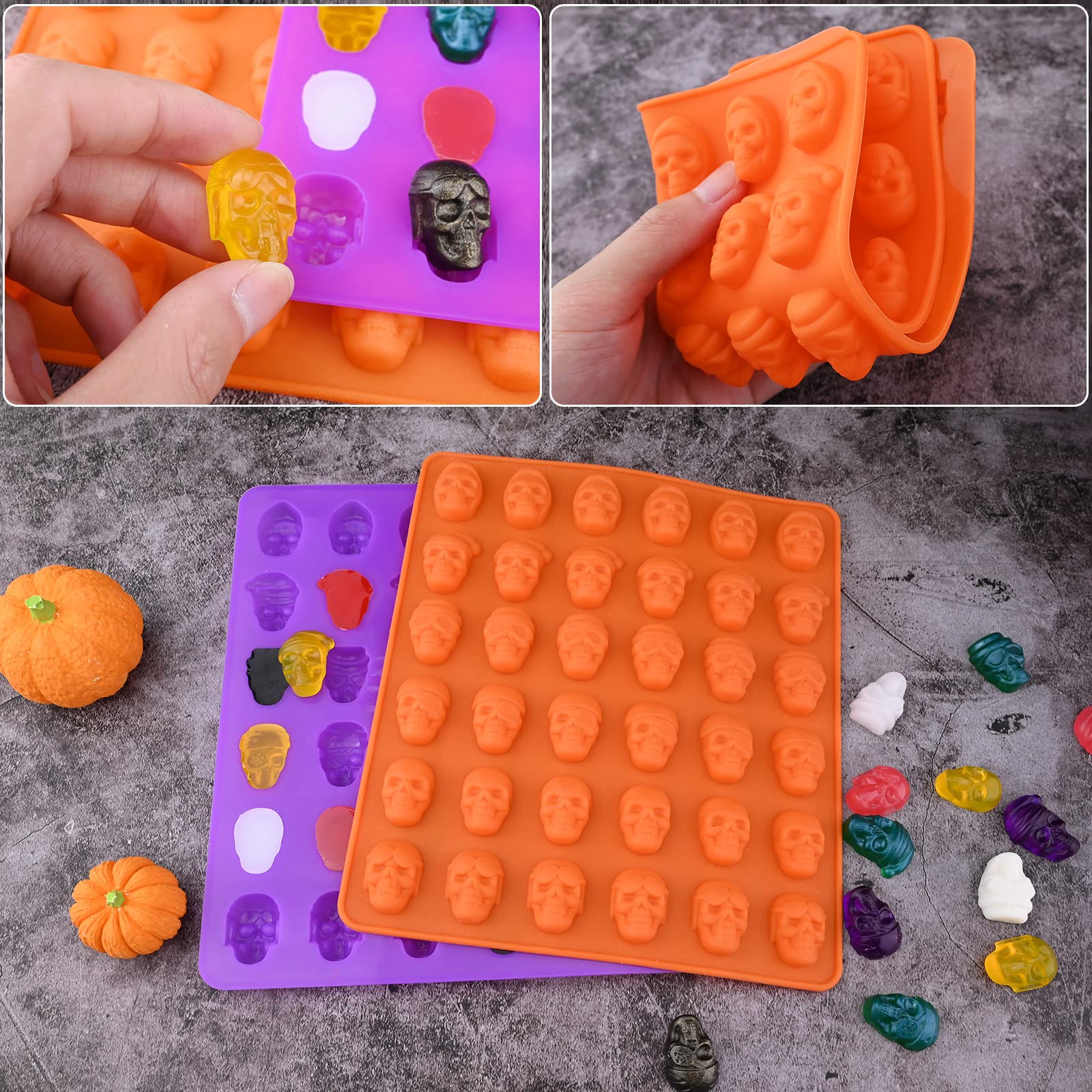 HUAKENER 2 Pack Silicone Skull Candy Molds with Droppers - Food Grade Chocolate, Jelly, Ice Cube & Resin Casting Molds for Halloween Treats, DIY Crafts & Dog Snacks - Perfect for Party Decorations & Baking Projects