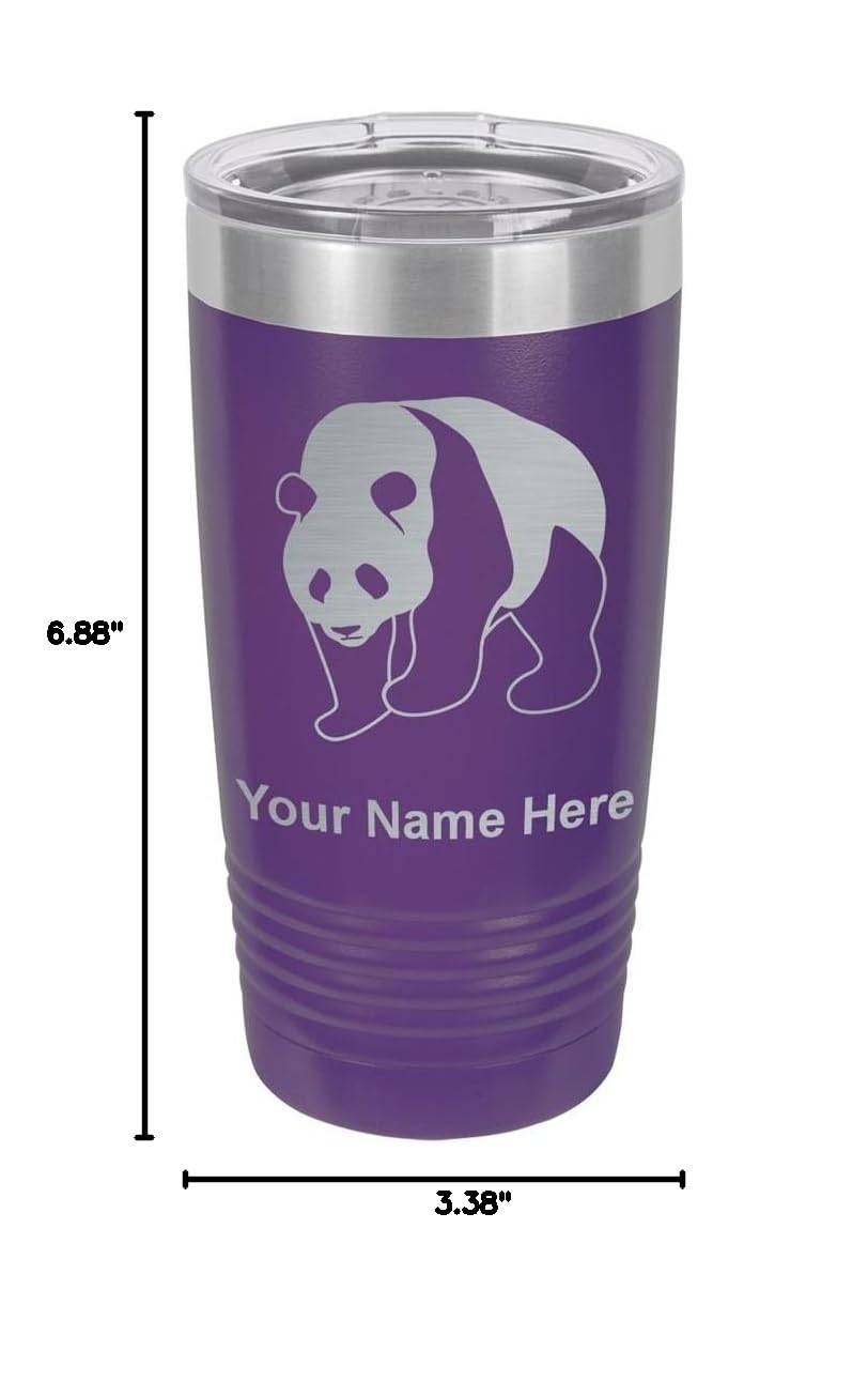 LaserGram 20oz Vacuum Insulated Stainless Steel Tumbler Mug with Lid - Cute Panda Bear Design, Personalized Engraving Option, Leakproof & Sweatproof (Dark Purple) - Perfect for Coffee, Tea, Cold Drinks at Home, Office or Travel