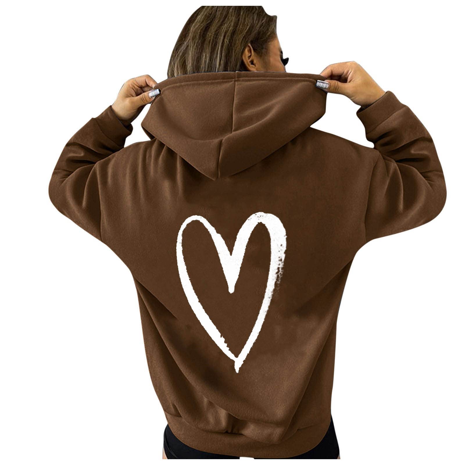 Women's Casual Loose Fit Heart Print Long Sleeve Crewneck Sweatshirt with Pocket - Cozy Fall Outfit, Lounge Wear & Street Style Fashion
