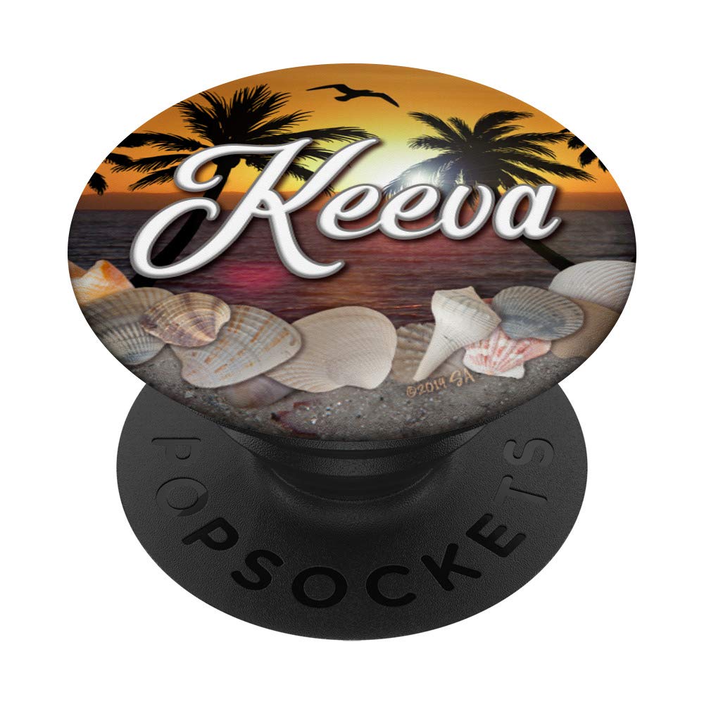 Keeva Monogram Ocean Beach Sunset Sea Shells PopSockets Phone Grip & Stand - Custom Name Design for iPhone, Samsung & Tablets - Perfect for Beach Vacations, Summer Travel & Everyday Use