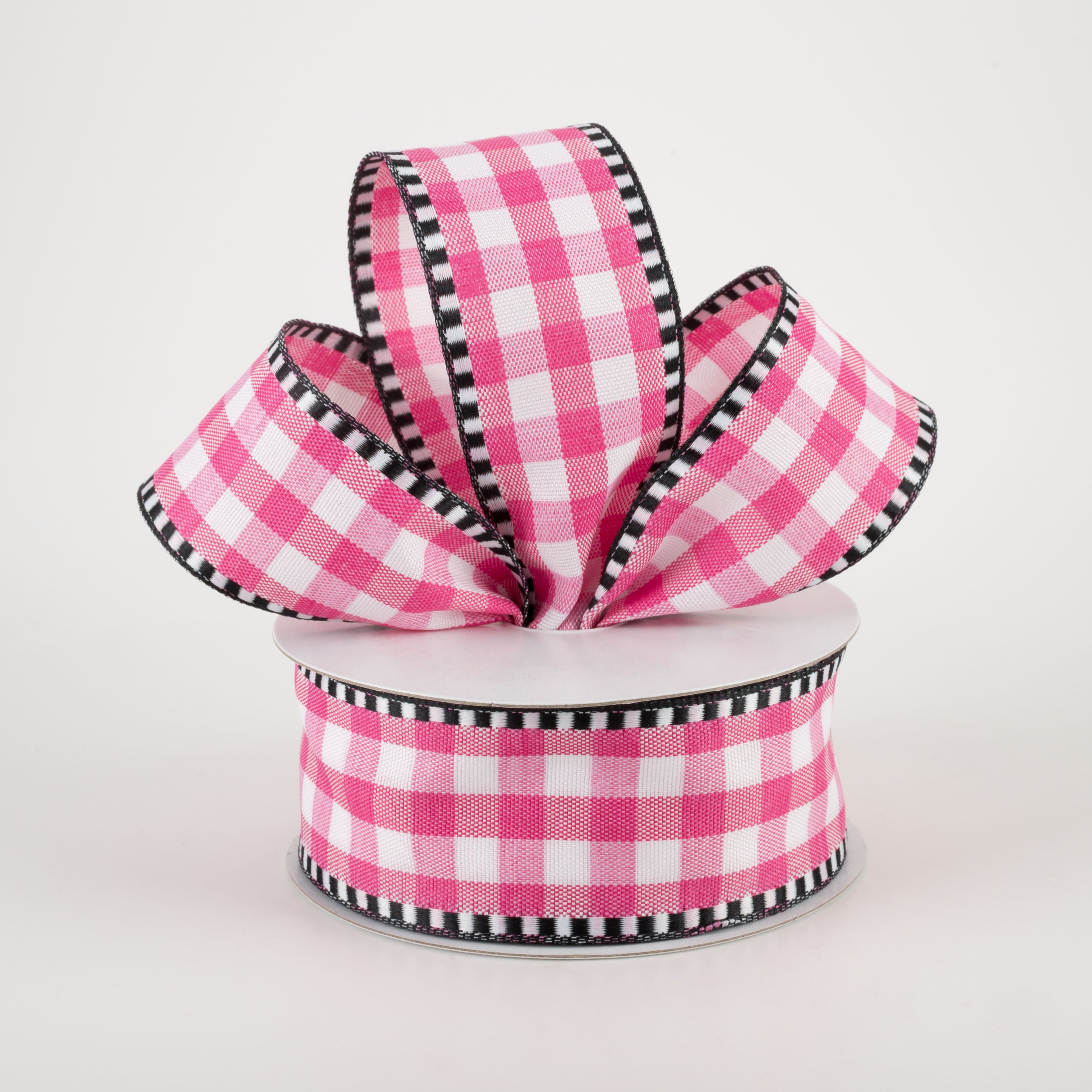 1.5 Inch Gingham Check Dashed Edge Ribbon - Hot Pink & White (10 Yards) for Gift Wrapping, DIY Crafts, Party Decorations & Hair Accessories