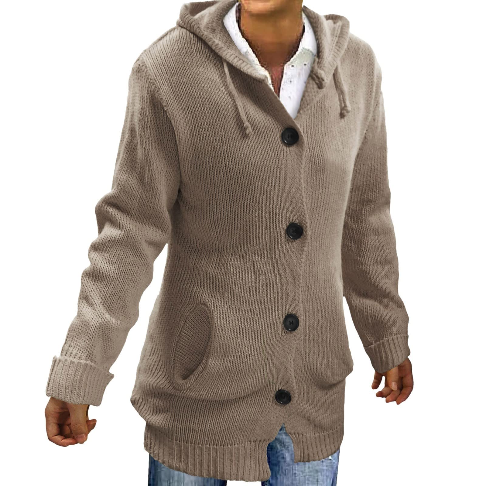 Women's Casual Summer Knit Hoodie Blouse - Long Loose Button-Up Sweater Top for Warmth & Style | Perfect for Outdoor Activities, Layering in Cool Weather & Everyday Comfort