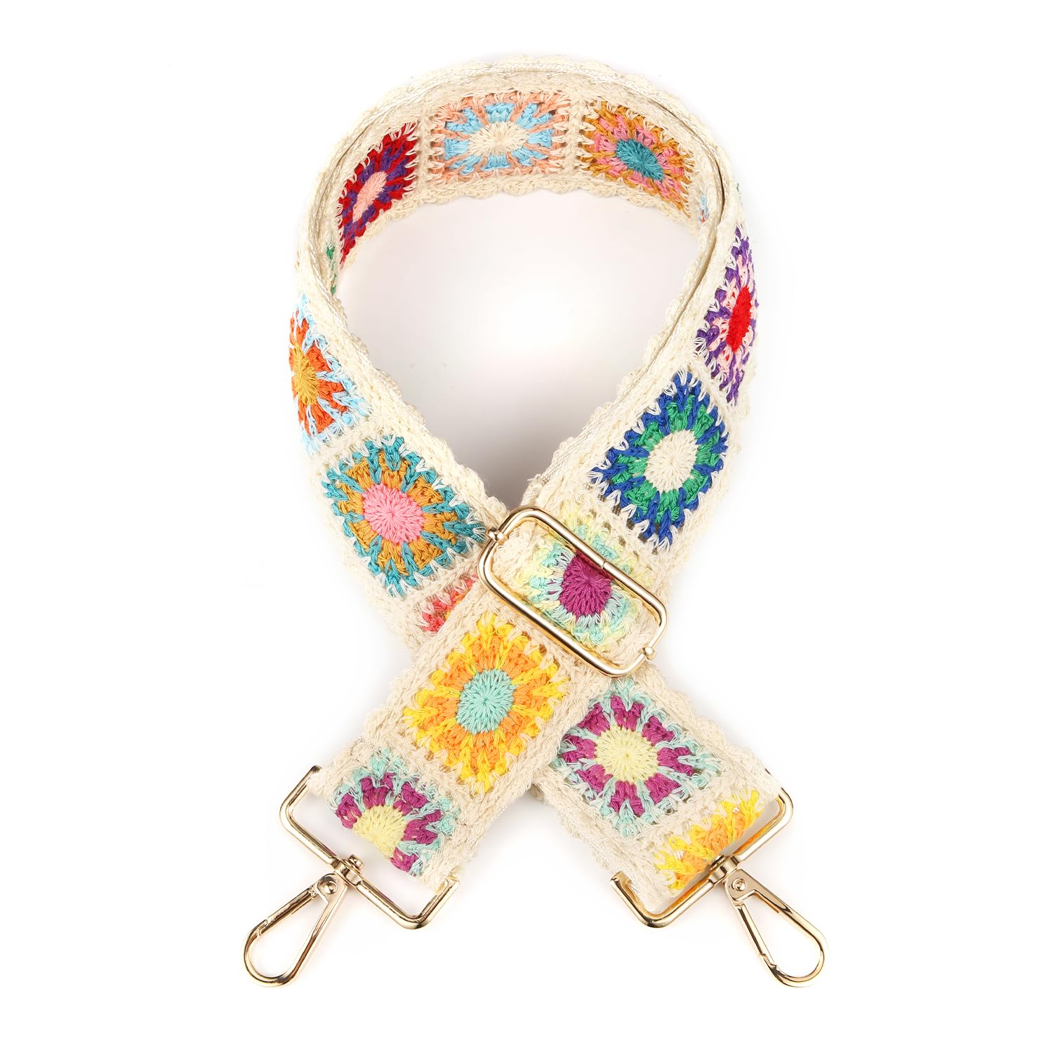 LUTER Adjustable Crochet Flower Purse Strap - 2 Inch Wide Handbag Replacement Strap for Crossbody Bags, Guitar & Fashion Accessories (Colorful) - Perfect for Boho Style, Music Festivals & Everyday Use