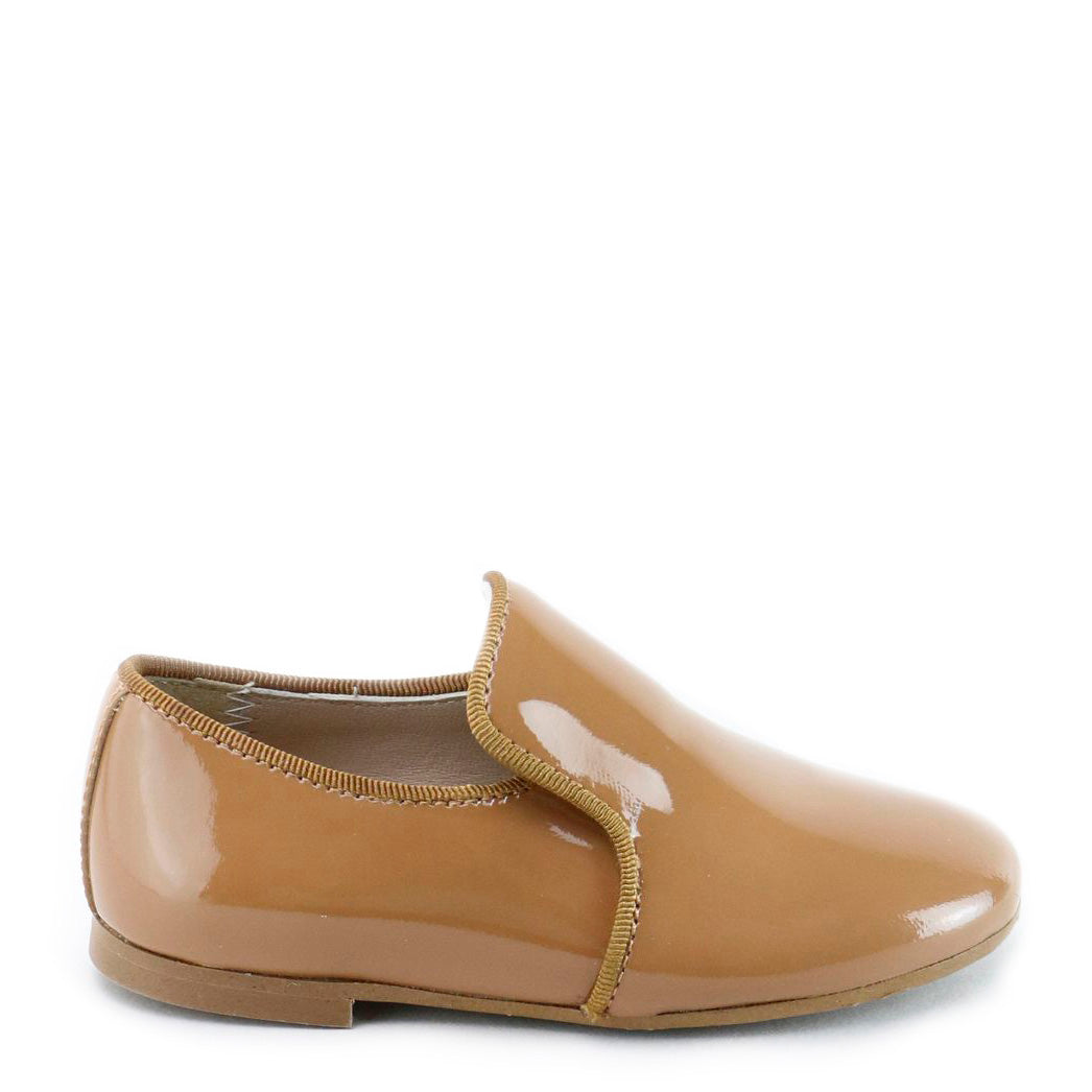 Camel Patent Leather Smoking Loafers for Men - Classic Comfortable Slip-On Shoes for Casual & Business Wear