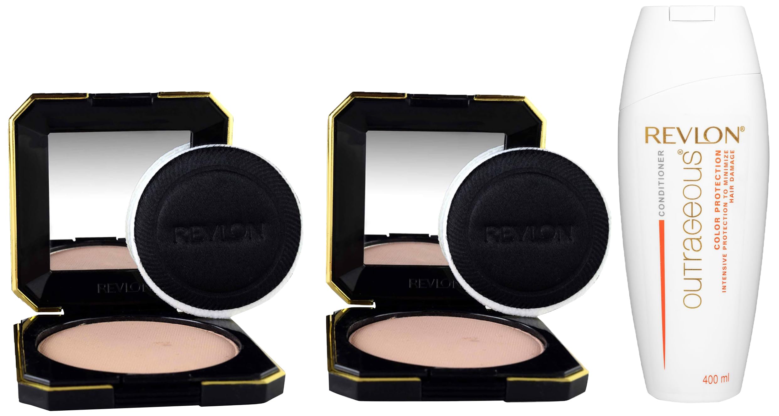 REVLON Touch And Glow Moisturising Powder - Ivory Matte & Gold Matte (12G Each) with Outrageous Color Protection Conditioner (400ml) for Oily Hair | Makeup Setting & Hair Care Combo for Daily Beauty Routine