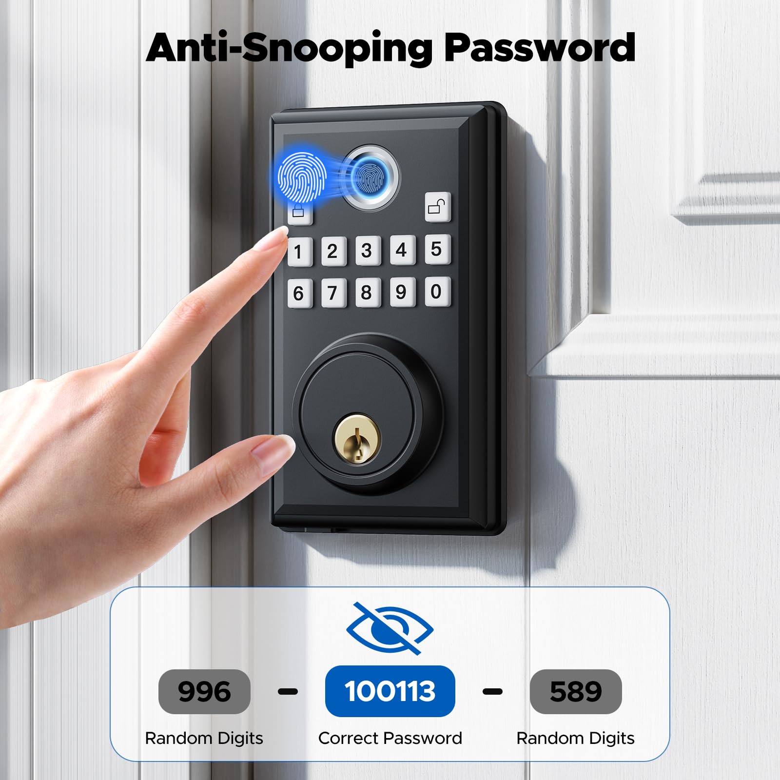 Smart Keyless Entry Door Lock - Fingerprint & APP Remote Control, Auto-Locking Deadbolt for Front Door/Bedroom, Easy Installation with 4 AA Batteries Included | Secure Your Home & Office with Touchless Access