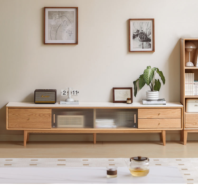 Solid Oak Wood Modern Storage Cabinet with Rock Plate - Stylish Home Organization for Living Room, Bedroom & Office