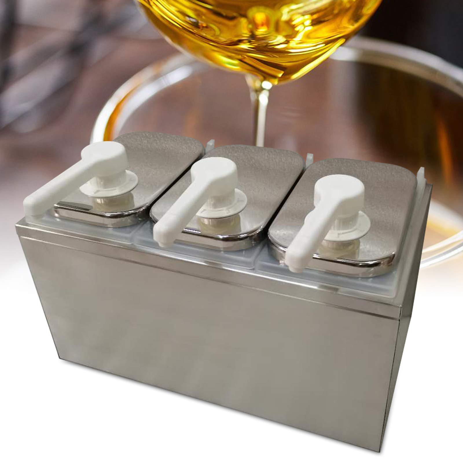 3-Head Stainless Steel Condiment Pump Station - Triple Sauce Dispenser for Salad, Jam, Seasoning & Dressings | Commercial Kitchen & Buffet Essential