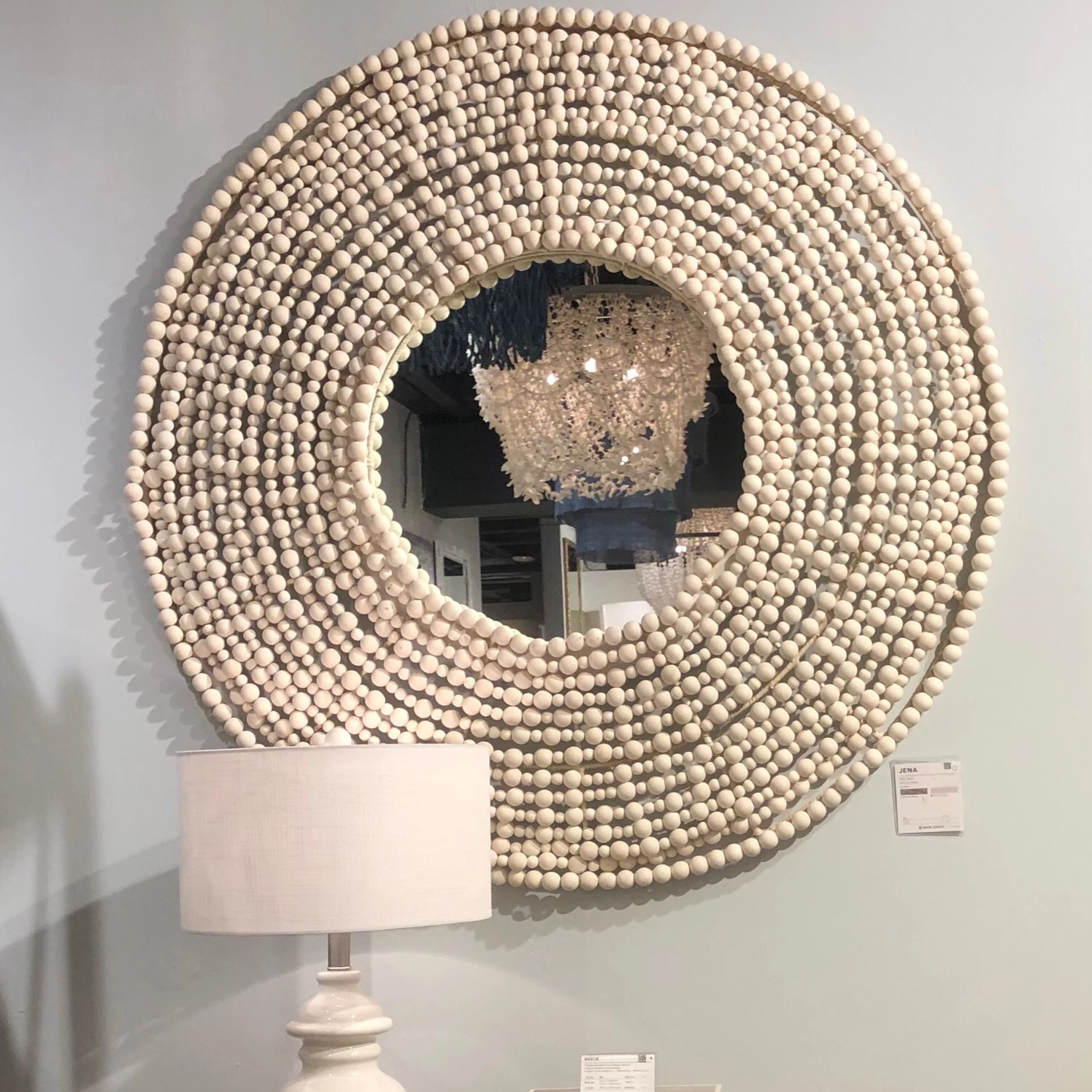 Elegant White Beaded Wall Mirror - Boho Chic Home Decor for Living Room, Bedroom & Entryway - Perfect for Vanity & Selfie Background