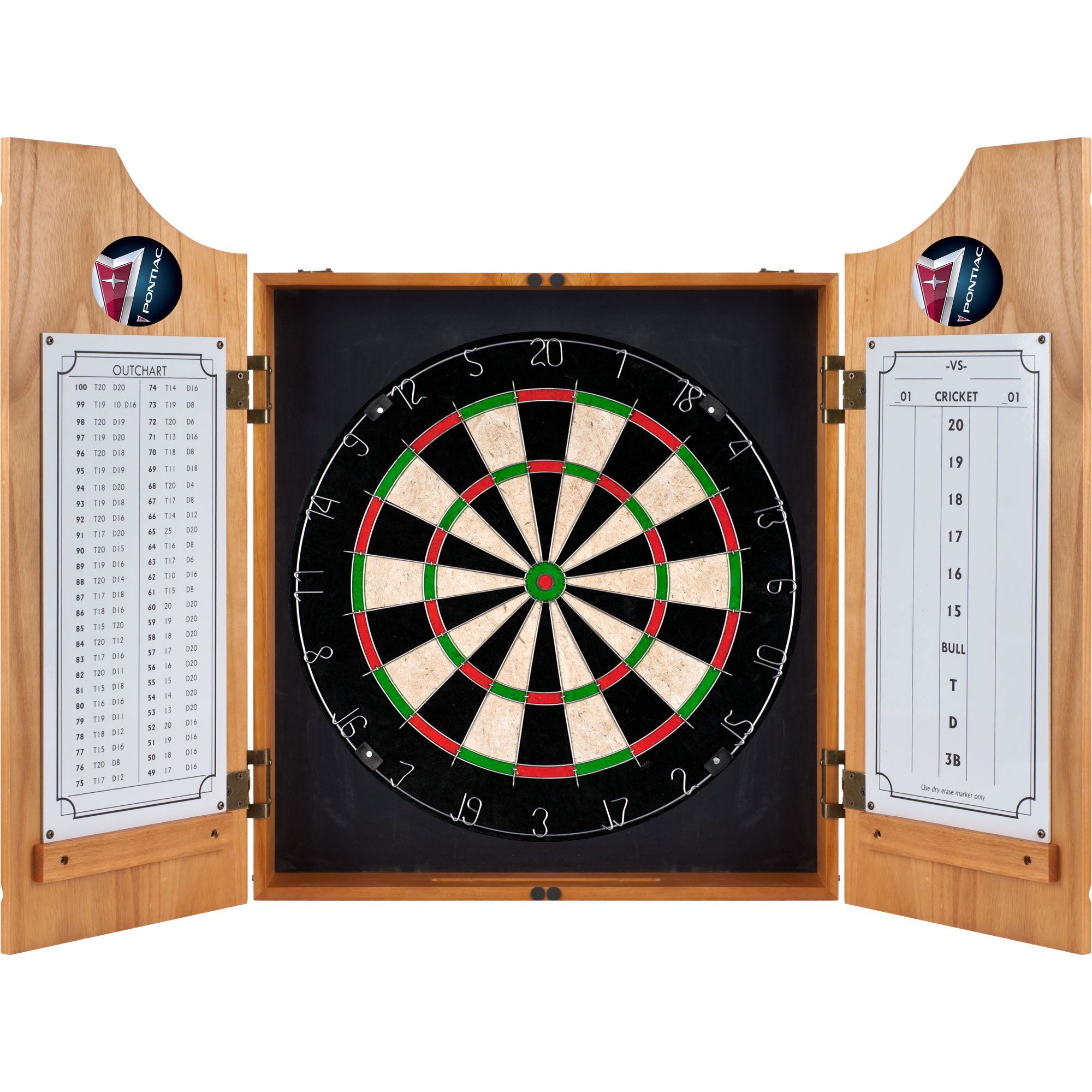Premium Pontiac Wooden Dart Cabinet Set with Dartboard & Darts - Classic Pub Style Game for Home, Office, or Man Cave Entertainment