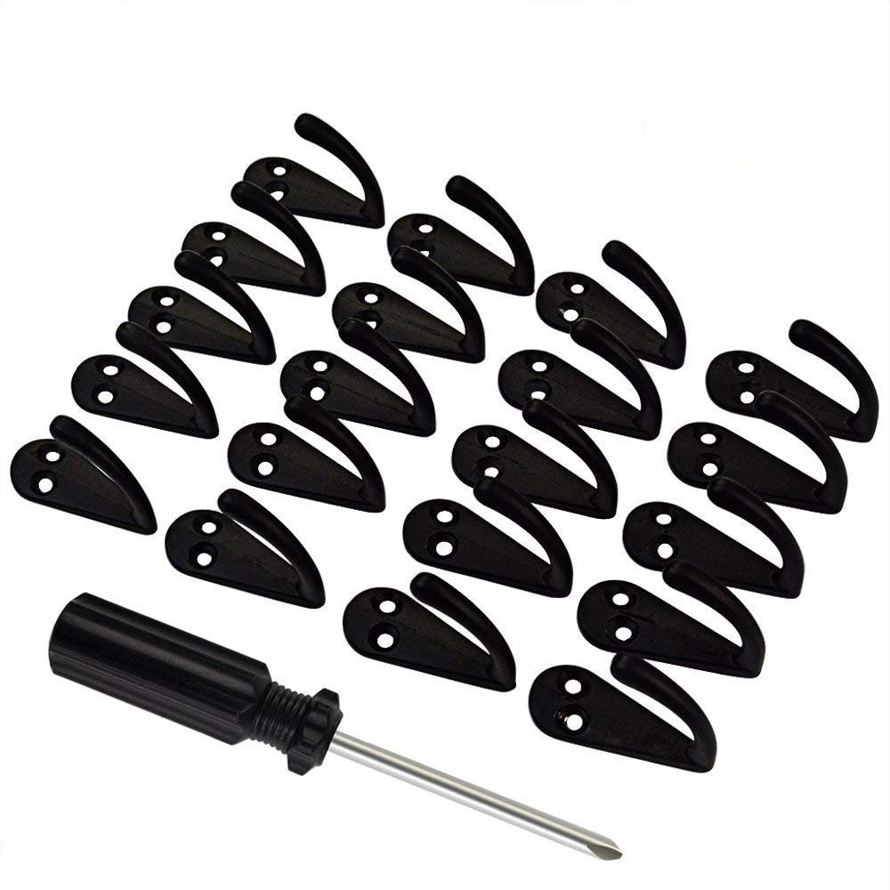HOVEOX 20 Pack Bronze Wall Hooks - Heavy Duty Coat Hangers for Bathroom, Kitchen, Garage - No Scratch Design with 40 Screws & Free Screwdriver Included - Perfect for Robes, Towels, Hats & Organizing