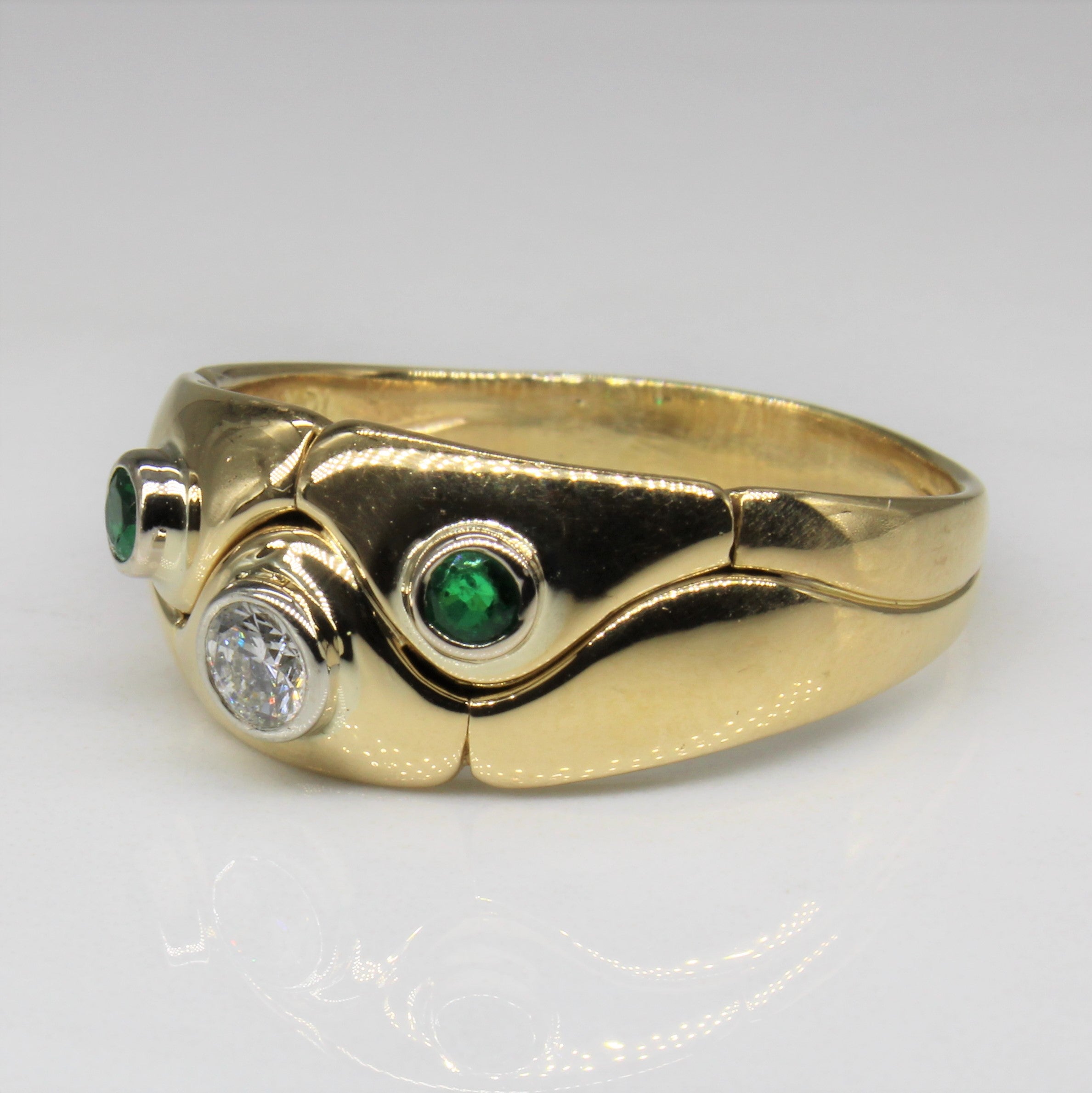 Abstract Diamond & Emerald 18k Gold Ring - 0.20ct Diamond & 0.15ctw Emerald - Size 11 - Elegant Wedding, Anniversary & Engagement Jewelry Gift for Women