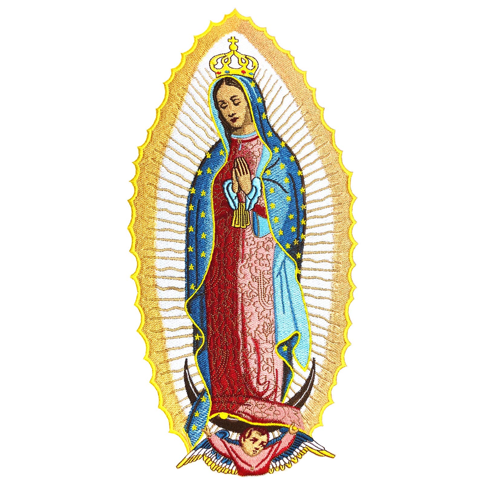 Virgin Mary Embroidered Patch - Our Lady of Guadalupe Iron On Applique for Jackets, Hats & Bags - Religious Embroidery Sew On Patch for DIY Crafts & Clothing Customization