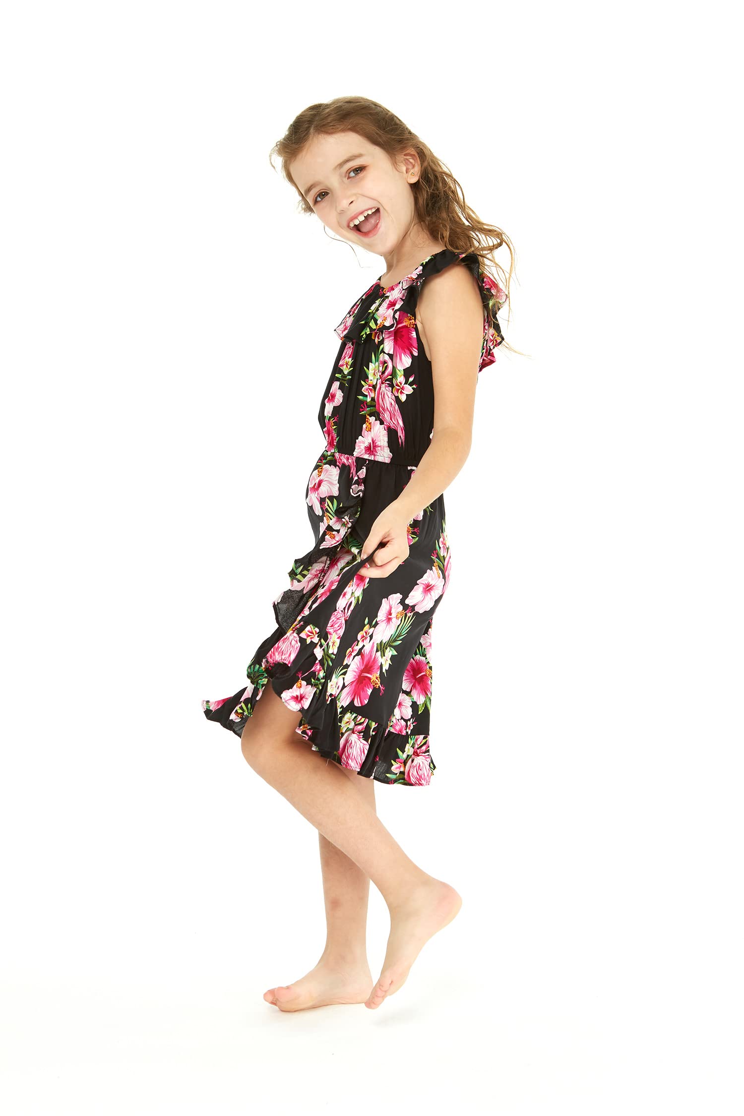 Girl's Ruffle Wrap Hawaiian Luau Dress - Beach Party & Summer Outfit