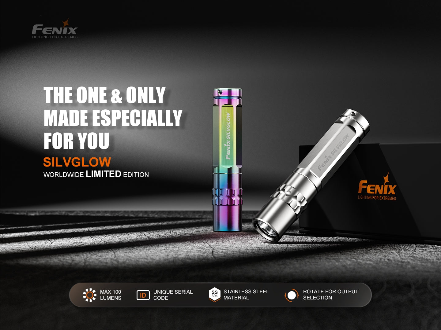 Fenix SilvGlow Limited Edition Collector's AAA Flashlight - Ultra Bright LED Keychain Light for Camping, Hiking & Emergency Use