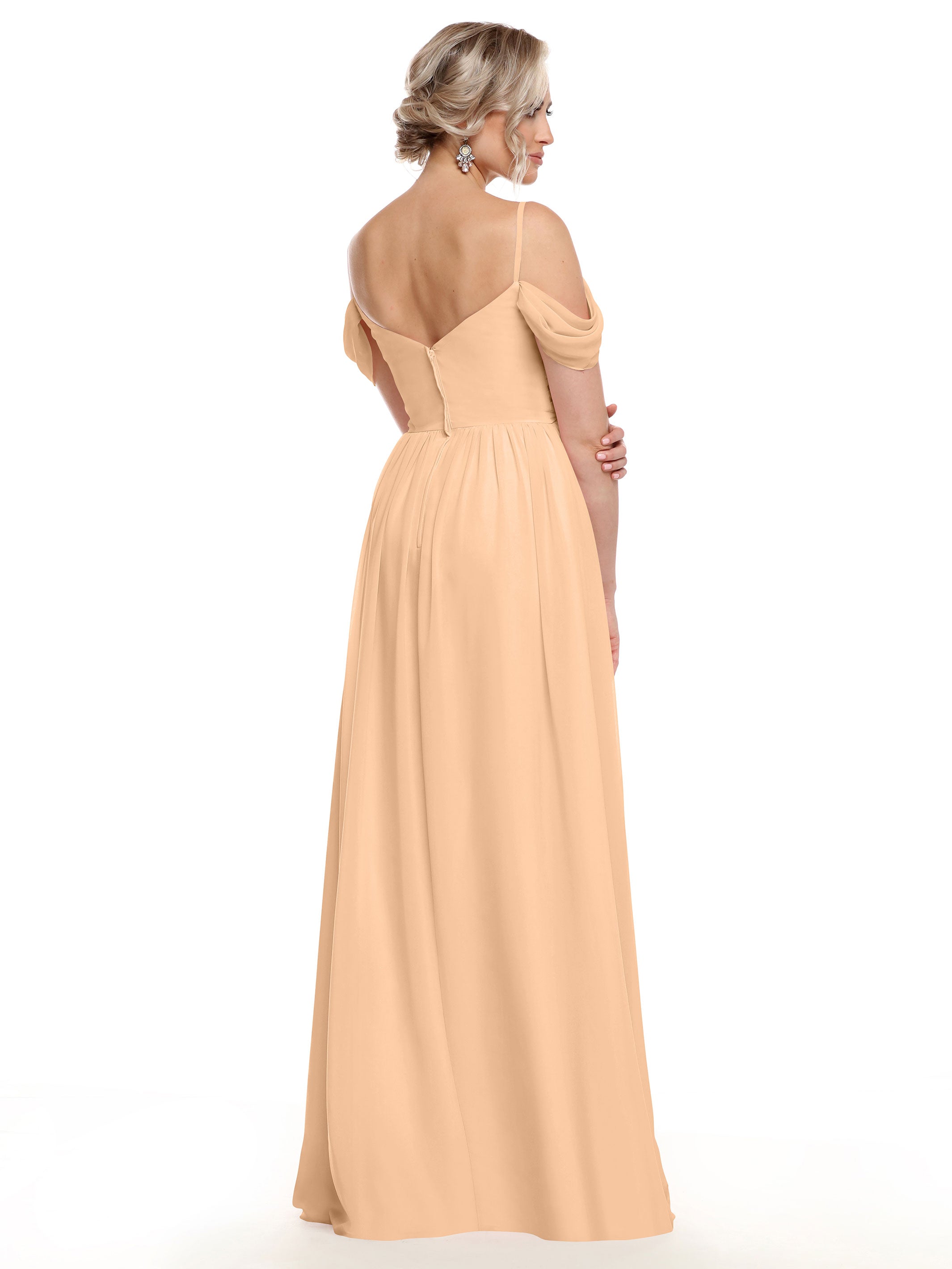 Elegant Off-the-Shoulder Chiffon Bridesmaid Dress with Spaghetti Straps - Perfect for Weddings, Formal Events & Special Occasions
