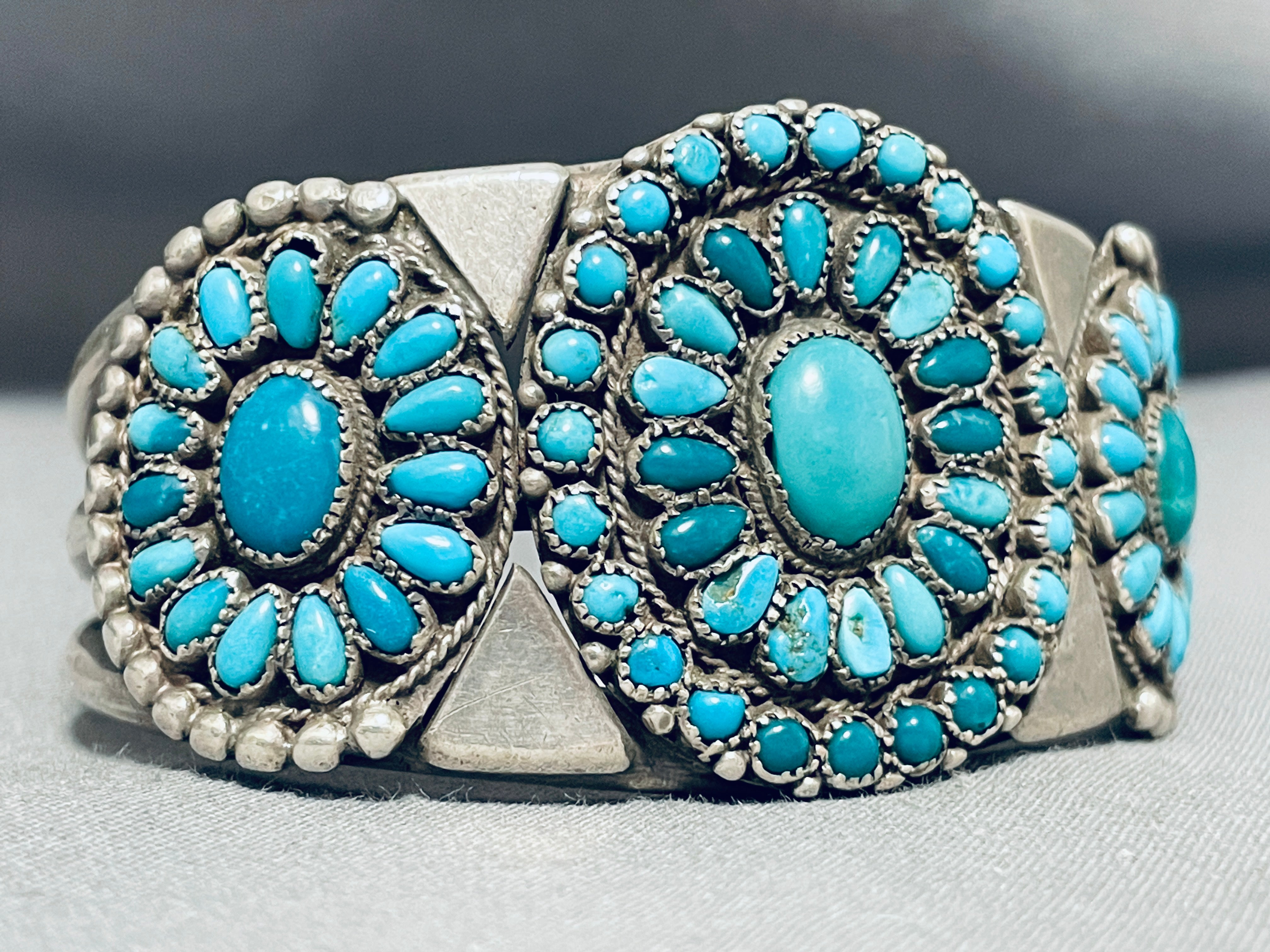 1920's Vintage Museum Native American Navajo Turquoise Sterling Silver Bracelet