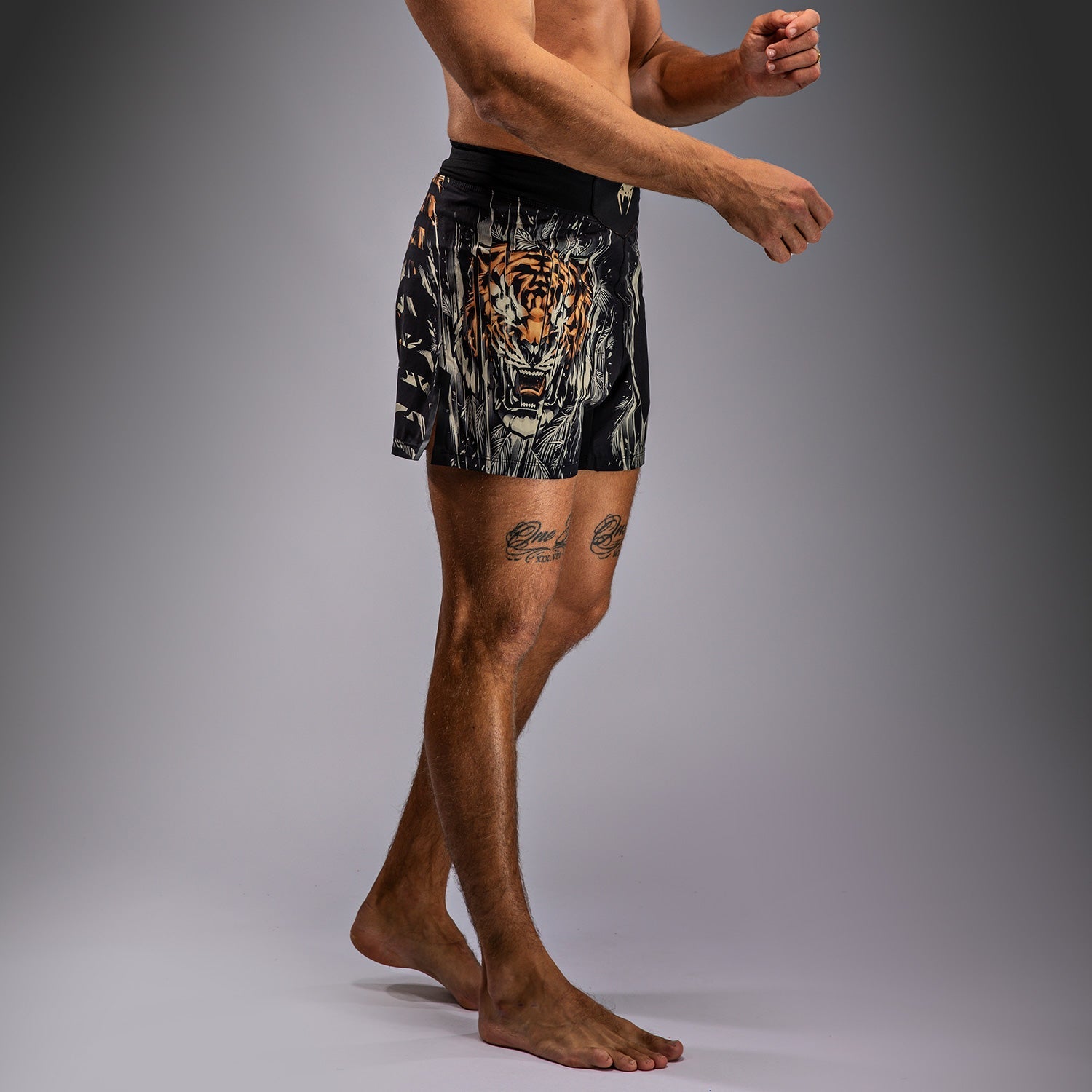 Venum Tiger Men's MMA Fight Shorts - Black & Neon Orange - Lightweight & Breathable for Training, BJJ, Muay Thai & Combat Sports