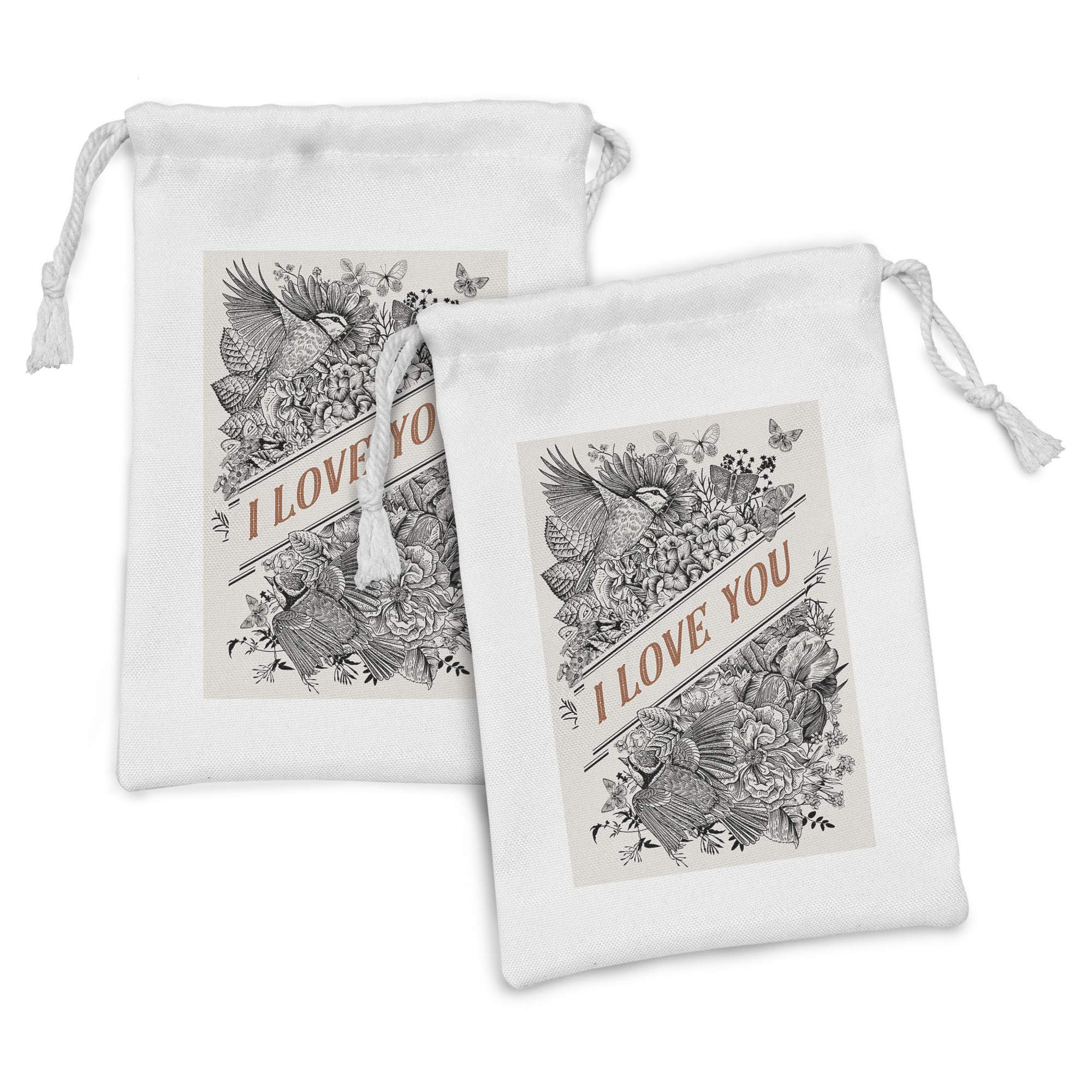 Ambesonne Vintage Valentine Fabric Pouch Set of 2 - Romantic 'I Love You' Floral Drawstring Bags for Toiletries, Jewelry & Party Favors | 9