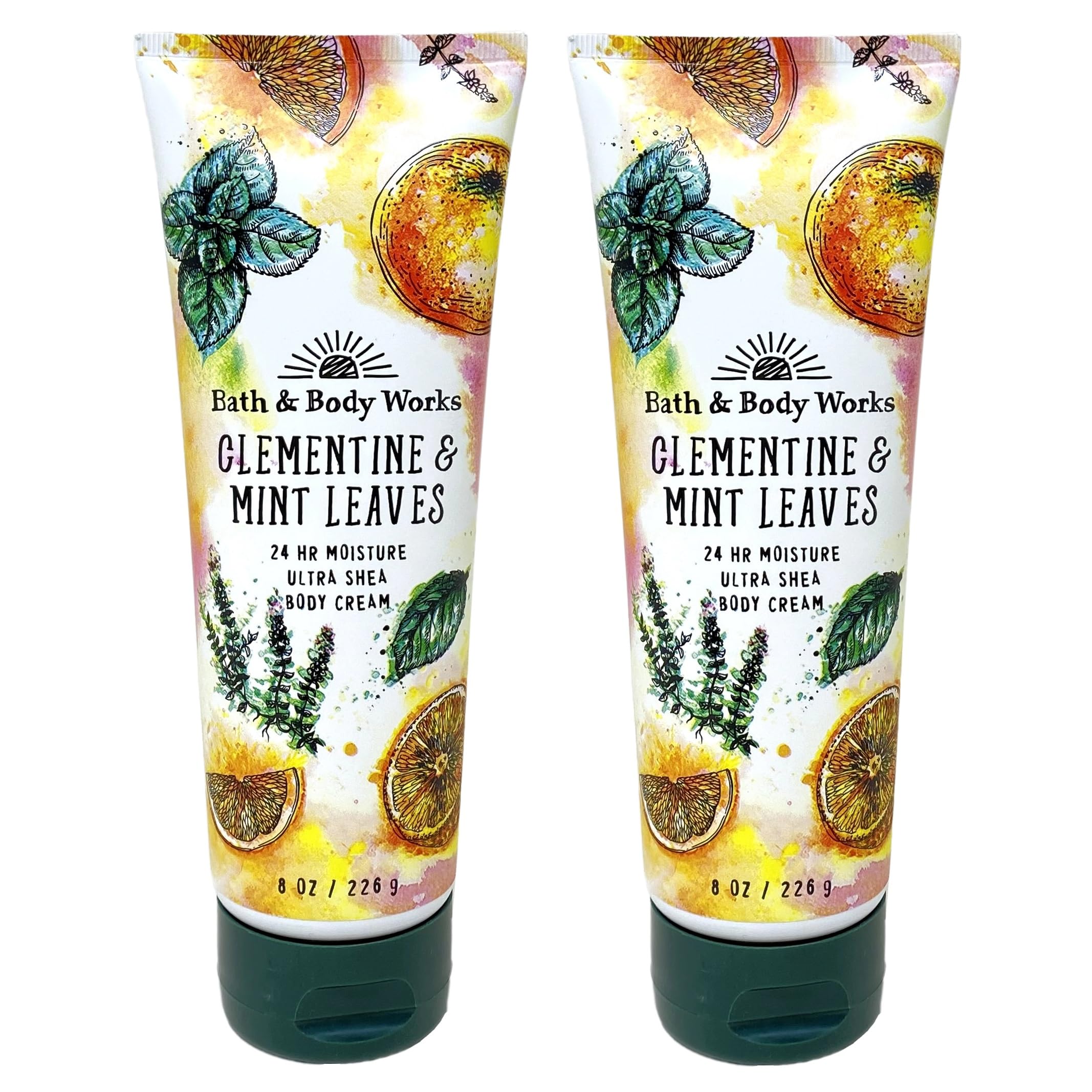 CLEMENTINE & MINT LEAVES Ultra Shea Body Cream 2-Pack (8 oz Each) - Deeply Moisturizing Orange Scented Lotion for Dry Skin - Perfect for Daily Hydration & Spa Nights