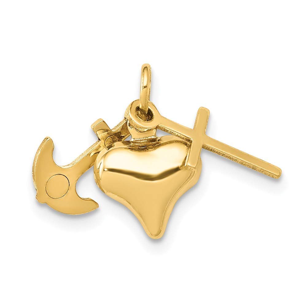 14K Yellow Gold Hollow Polished Faith Hope Charity Charm Pendant Necklace - 10x19mm Inspirational Jewelry Gift for Women, Perfect for Birthday, Anniversary & Religious Occasions