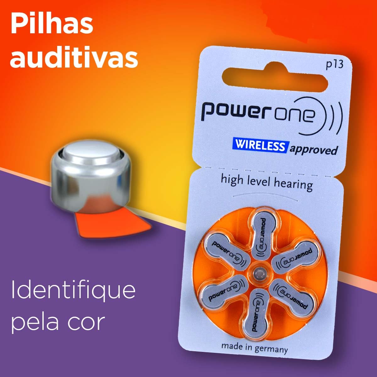 PowerOne Size 13 Hearing Aid Zinc Air Batteries - 6 Pack | Mercury Free & Long Lasting | Perfect for Oticon, Phonak & ReSound Hearing Aids | Home & Travel Use
