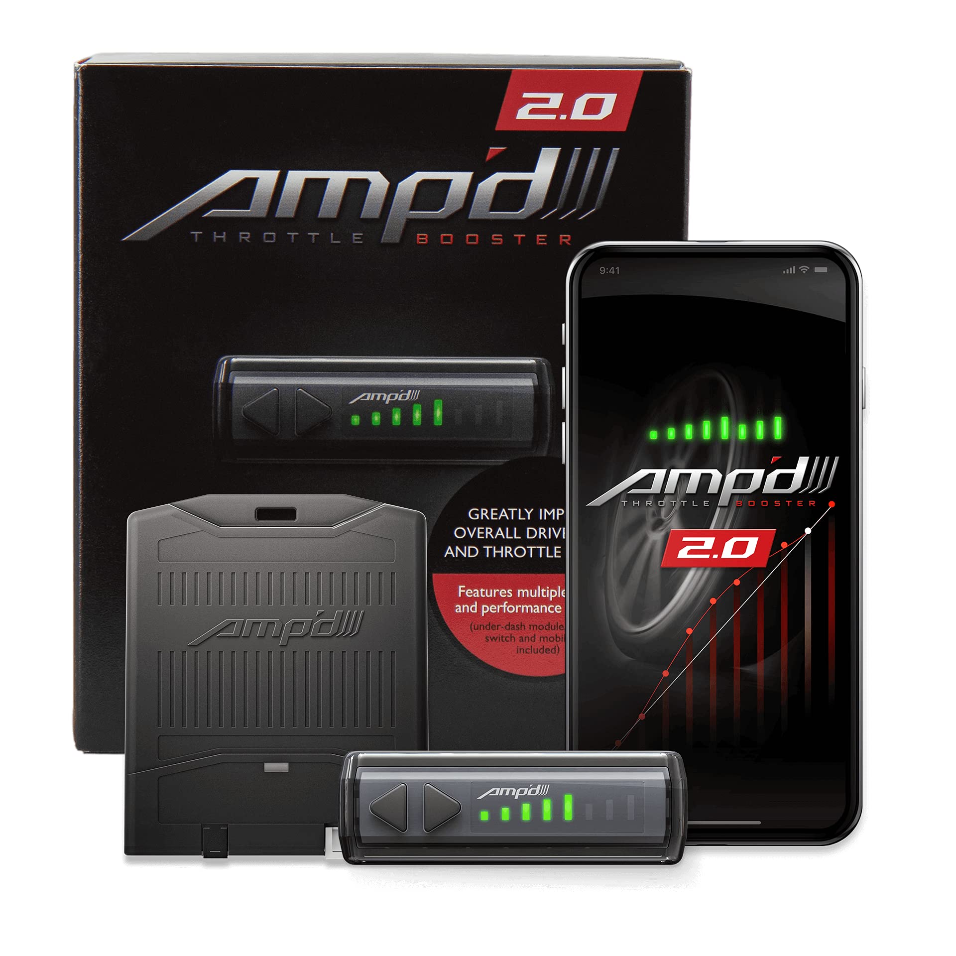 Amp'D 28862-2 Throttle Booster 2.0 with Bluetooth Switch - Performance Chip Tuner for 2019-2025 GM Gas Vehicles (Silverado, Sierra, Yukon) - Improve Acceleration & Fuel Efficiency for Daily Driving & Towing