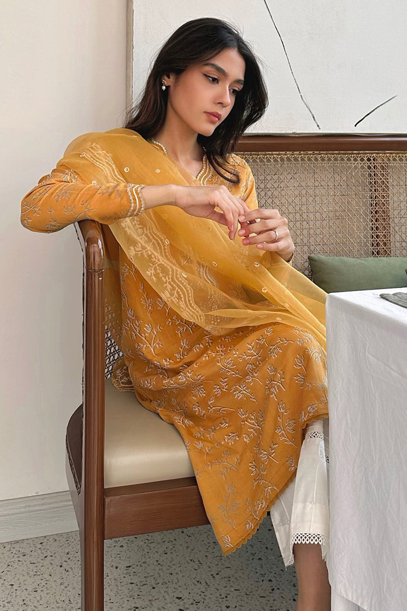 Elegant MAJESTIC GOLD 2-Piece Set (Embroidered Shirt & Dupatta) for Women - Perfect for Weddings, Parties & Special Occasions