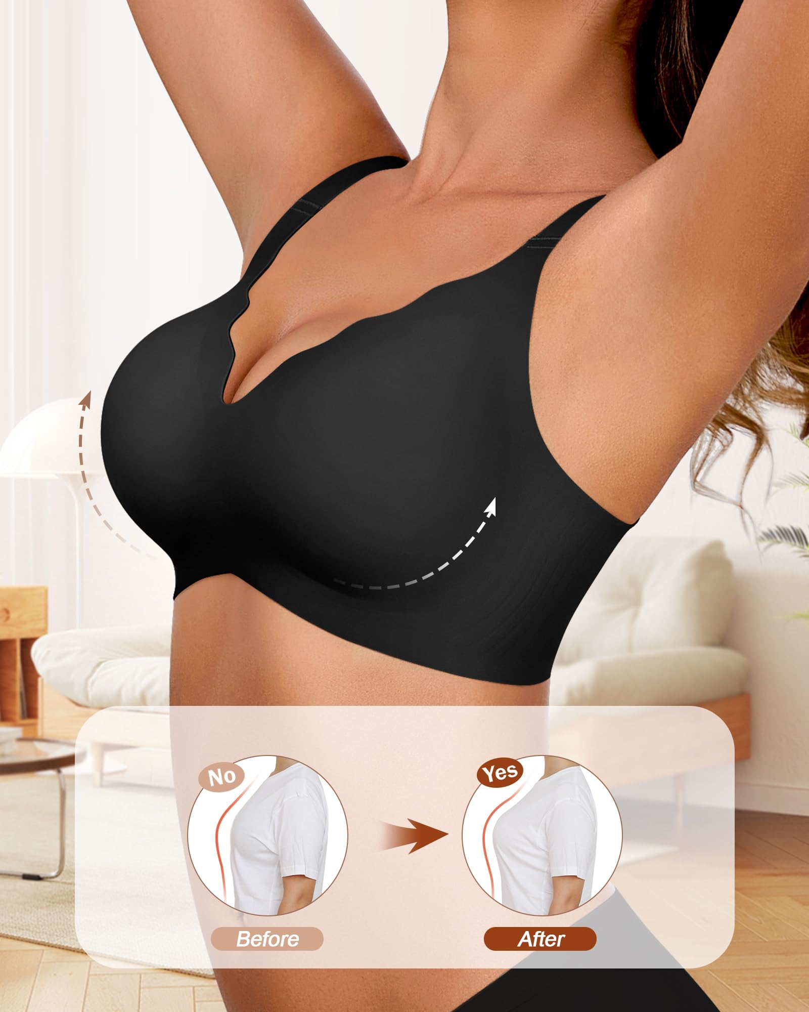 Women's Comfortable Supportive Bralettes - No Underwire Full Coverage Seamless Padded Bras with Scalloped Design for Everyday Wear, Yoga & Lounge