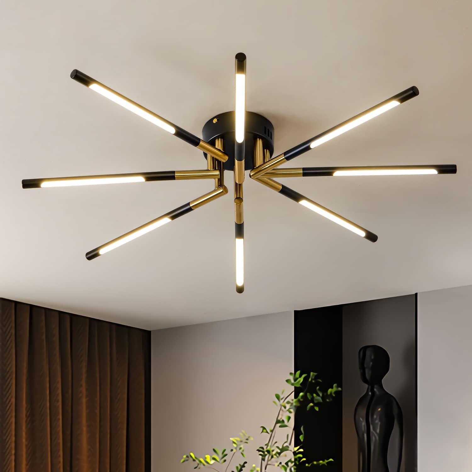 Modern LED Ceiling Light 28 Inch 4000K - Black & Gold Recessed Lighting Fixture for Restaurant, Living Room & Bedroom | Energy-Efficient Dimmable Decorative Light for Home & Commercial Spaces