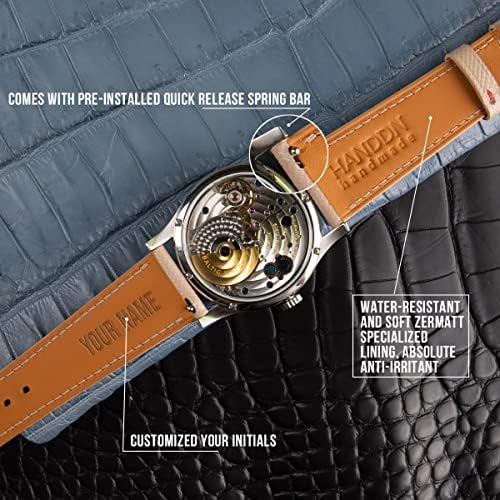 Handmade Genuine Alligator Leather Watch Band - Quick Release Pearl White Epsom Leather Strap for Men & Women (16mm 18mm 19mm 20mm 22mm) - Perfect for Luxury Watches, Dress Occasions & Everyday Wear