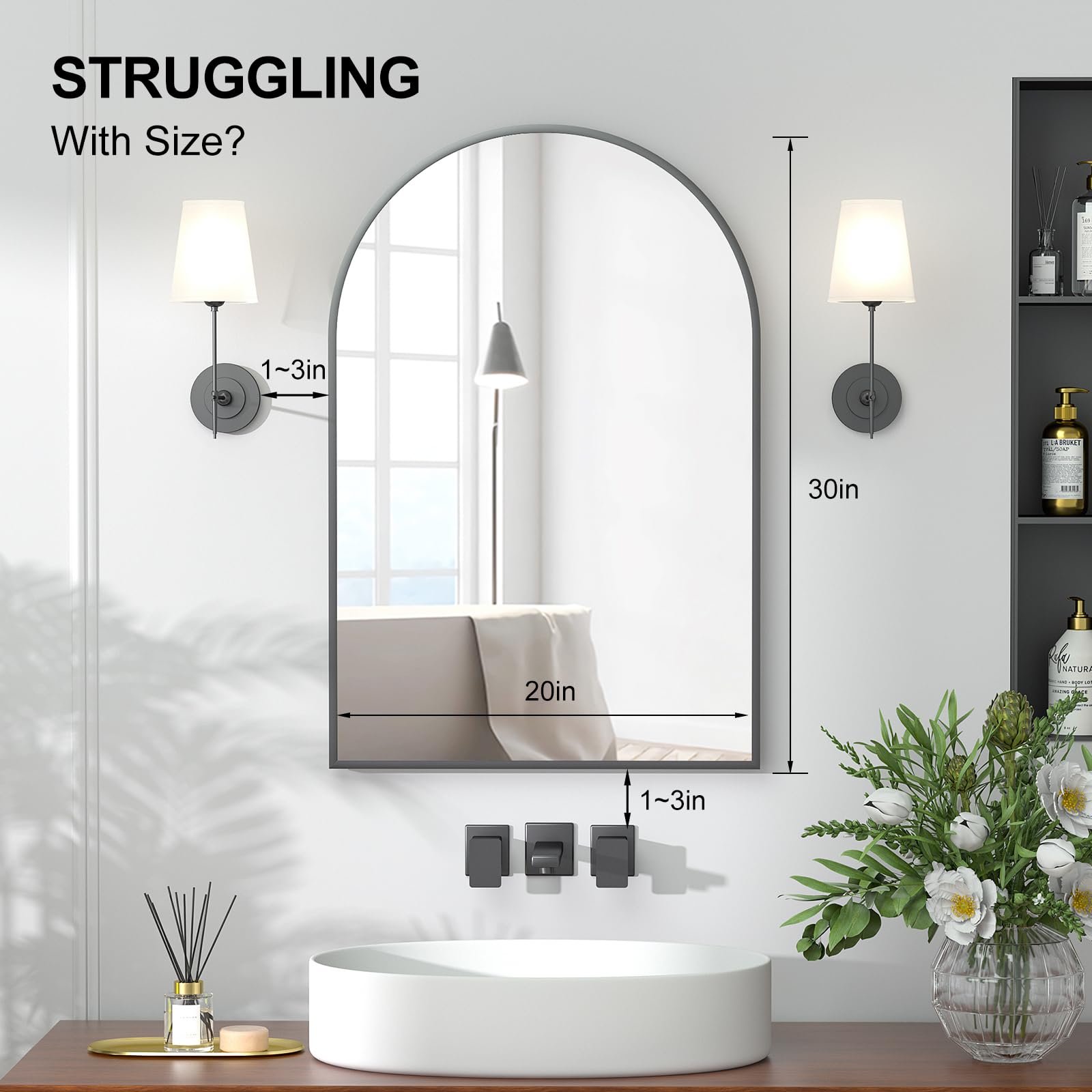 Recessed Medicine Cabinet with Mirror - 20x30 Inch Brushed Black Wall-Mounted Bathroom Storage Cabinet | Arched Design for Modern Bathrooms, Vanities & Powder Rooms