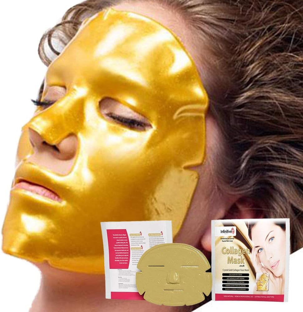 50-Pack Infinitive Beauty 24K Gold Collagen Face Mask Sheets - Anti-Aging Skincare Treatment with Crystal Powder Gel for Hydration & Radiance | Perfect for Spa Nights, Self-Care Routines & Gift Giving