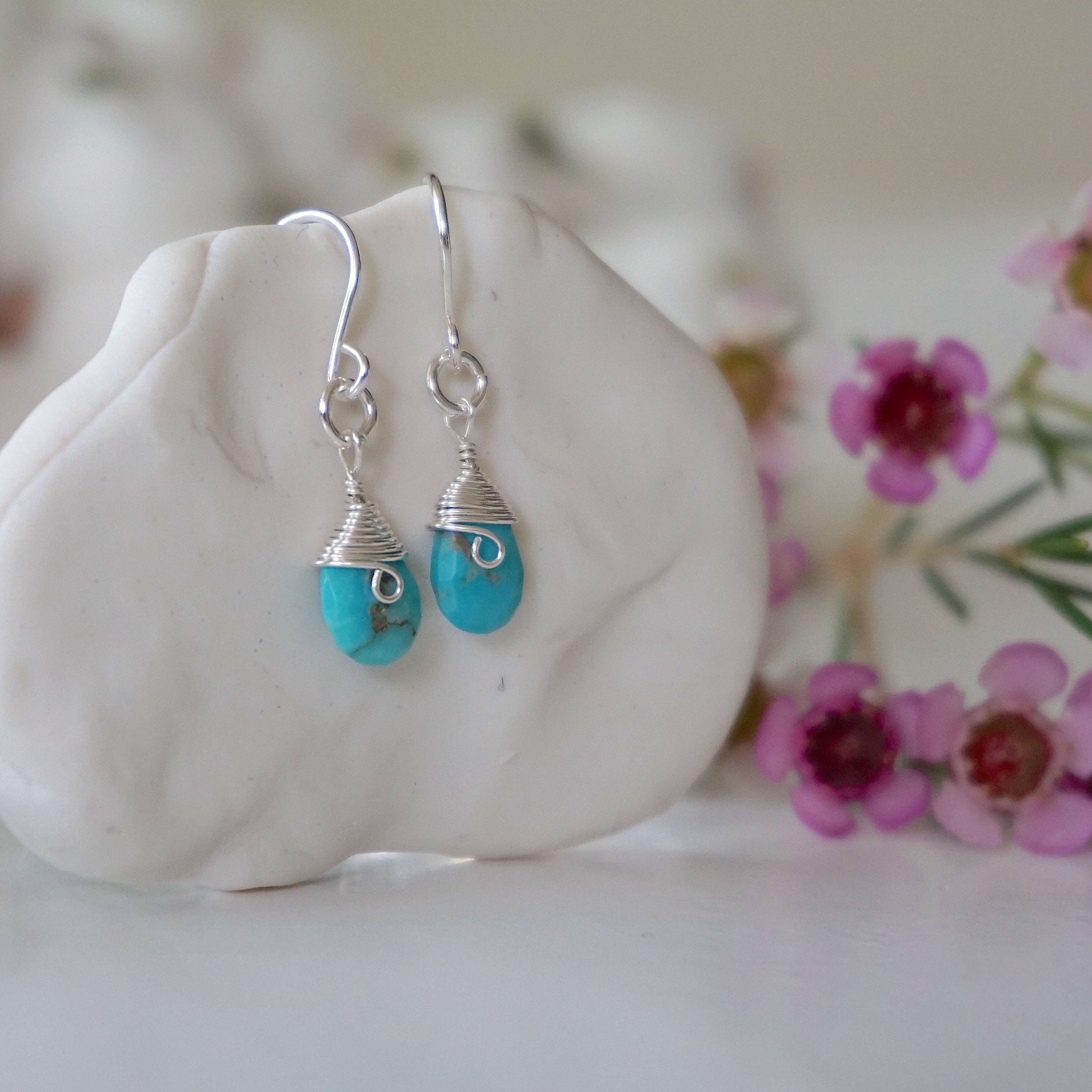 Turquoise Teardrop Earrings in Sterling Silver | Handmade Boho Jewelry for Women | Perfect for Weddings, Parties & Everyday Wear