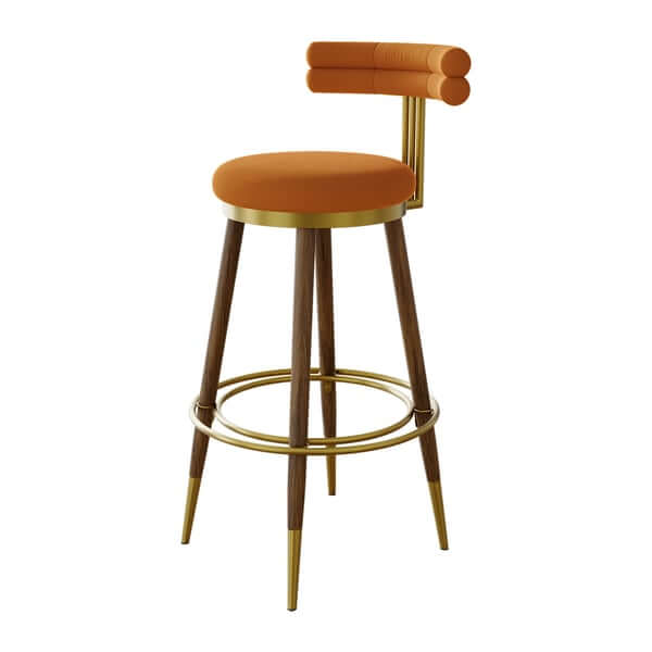 Mid Century Modern Orange Bar Stools with Backrest - Set of 2 Velvet Upholstered Counter Height Stools for Kitchen Island, Breakfast Bar & Home Decor
