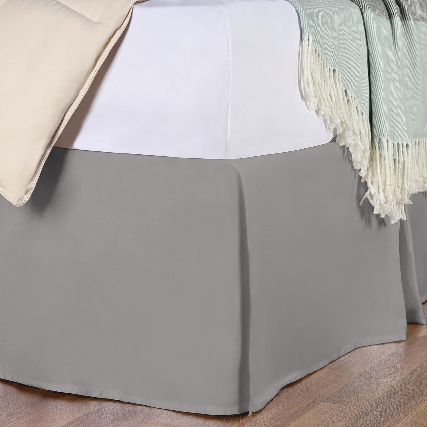 Premium Egyptian Cotton 300 Thread Count Solid Bed Skirt - Queen Size, Fitted Dust Ruffle for Luxury Bedroom Decor & Hotel Style Bedding