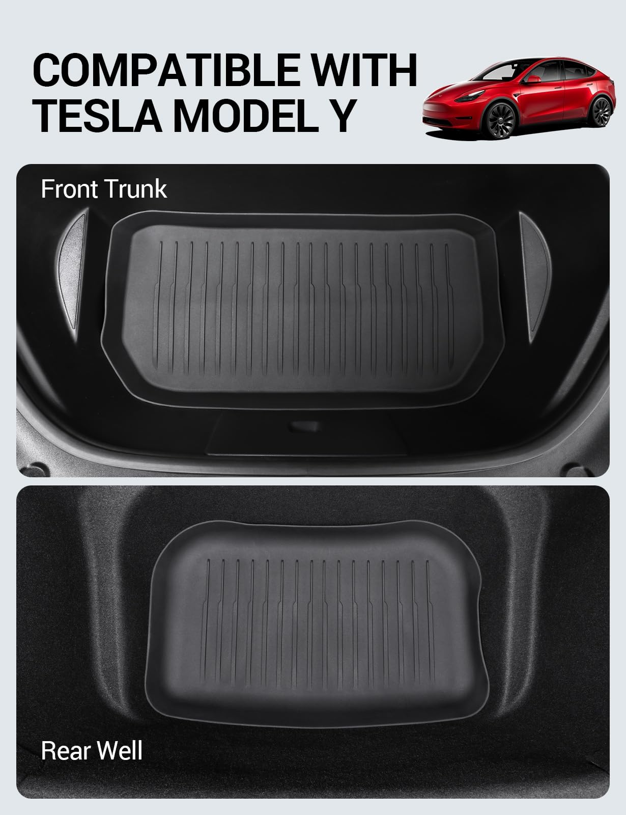 BASENOR 2025 Tesla Model Y All-Weather Waterproof Trunk Mat & Cargo Liner Set - TPE Anti-Slip Rear Trunk Mat, Frunk Liner & 2nd Row Seat Back Protector - Interior Accessories for Tesla Model Y 2020-2024 | Perfect for Road Trips, Camping & Daily Protection
