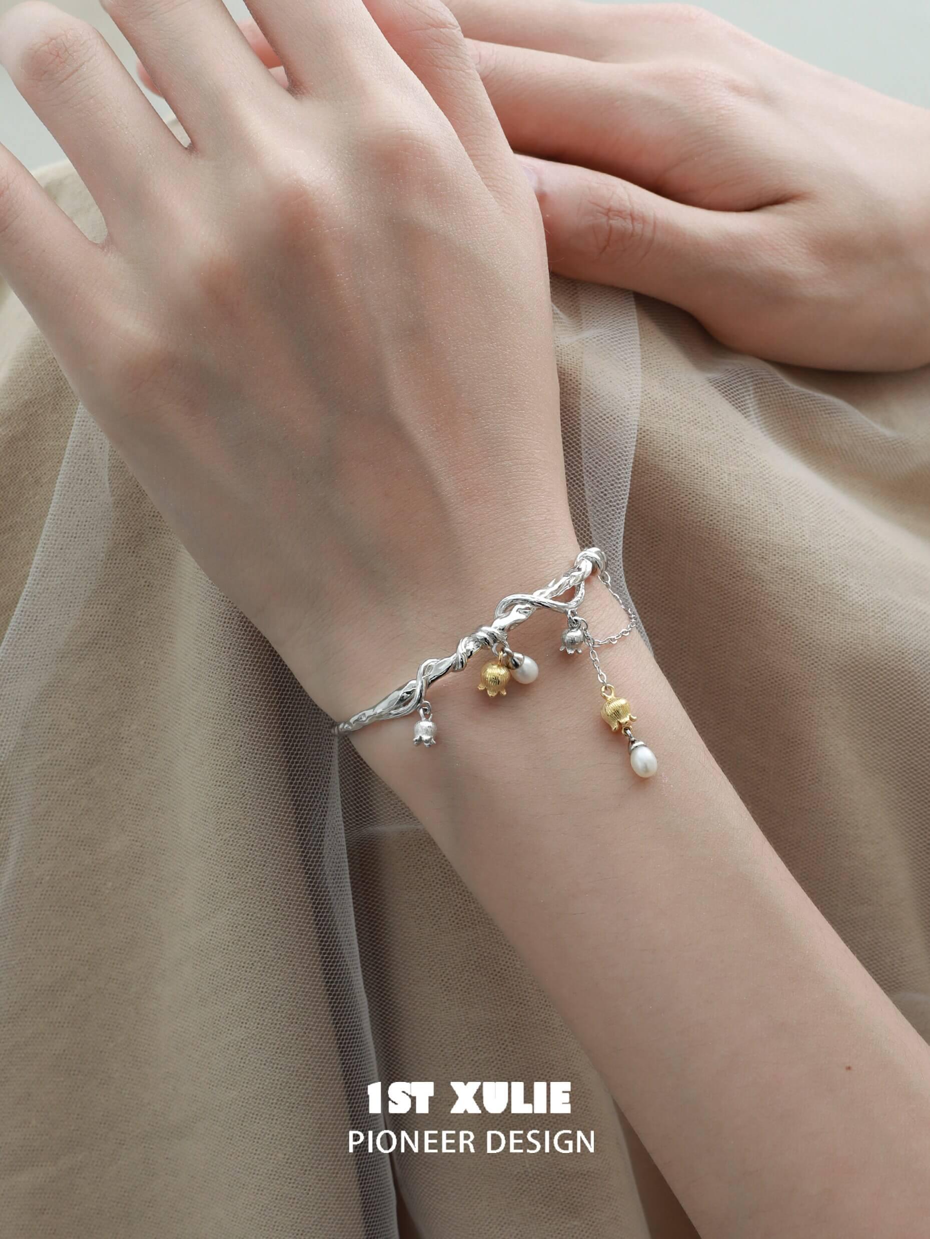 18K Gold Plated Tulip Pearl Bracelet for Women - Elegant Mermaid Tears Design, Perfect for Weddings, Parties & Special Occasions