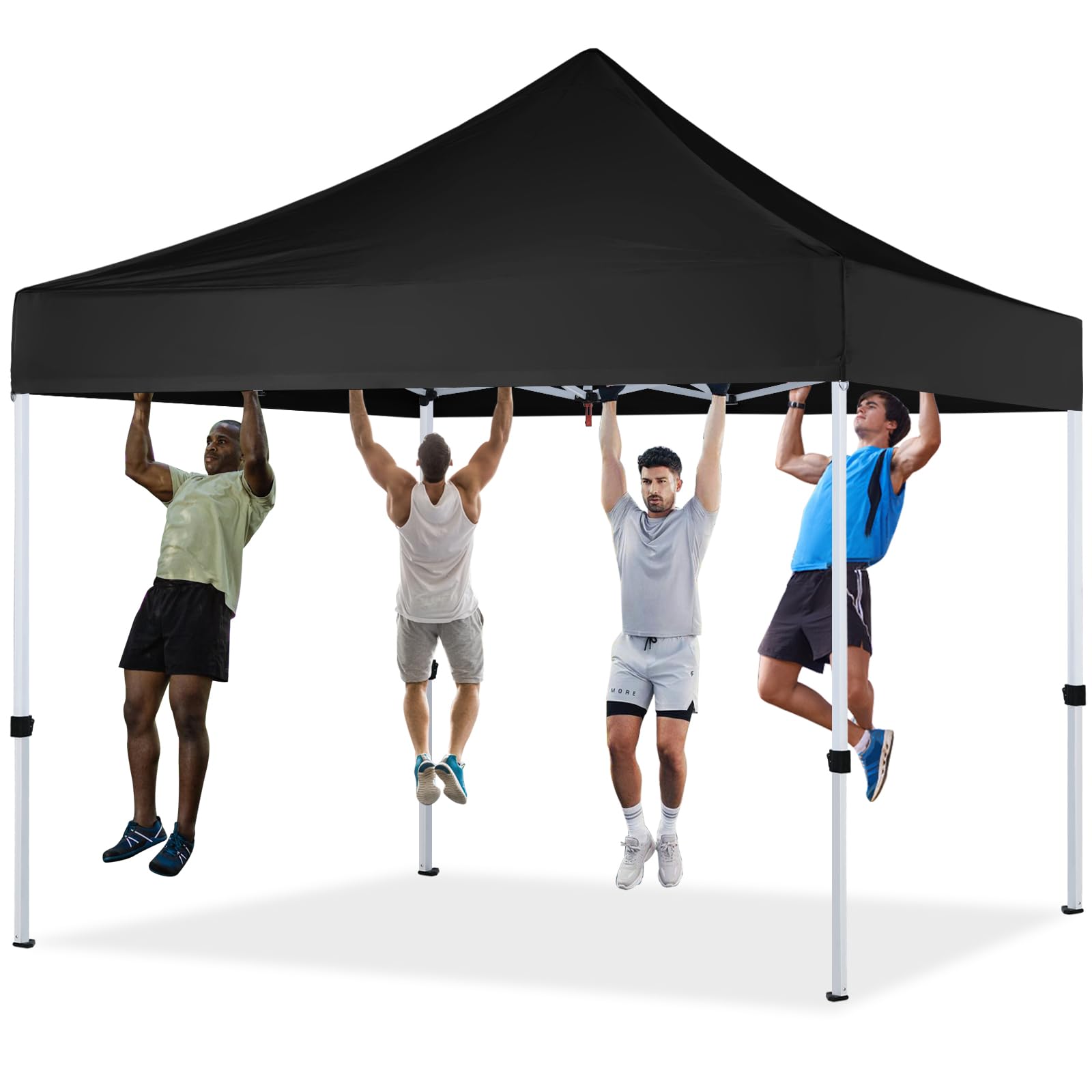 10x10 Heavy Duty Pop Up Canopy Tent - Commercial Grade Instant Sun Shelter with Wheeled Carry Bag, 4 Ropes, Stakes & Sandbags - Perfect for Beach, Camping, Backyard & Outdoor Events (Black)