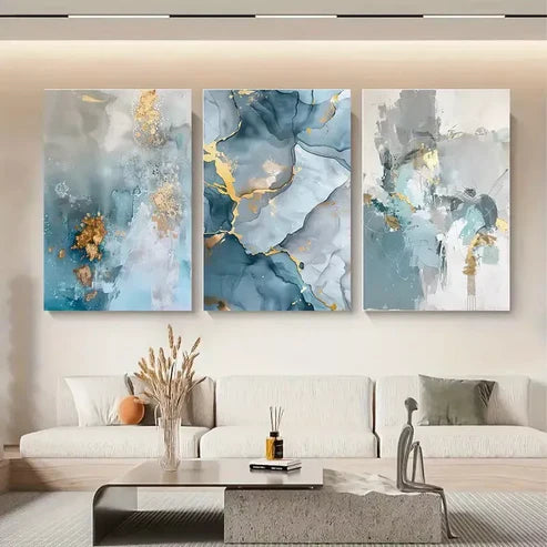 3-Piece Abstract Canvas Wall Art Set with Gold Accents - 60x90cm Framed High-Quality Print - 100% Australian Made - Ready to Hang - Perfect for Living Room, Bedroom & Office Decor