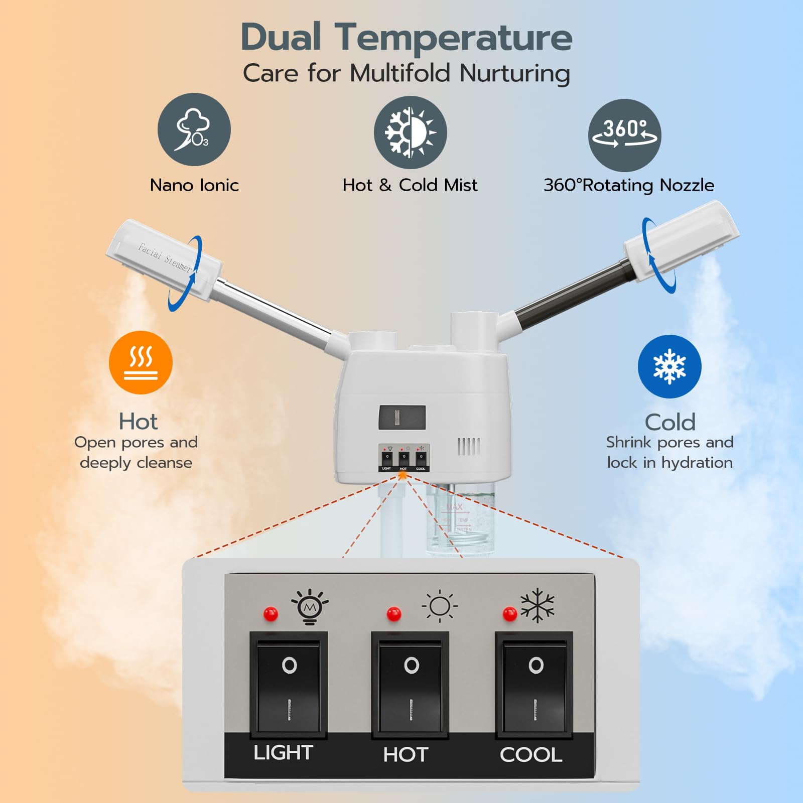 Professional 3-in-1 Facial Steamer with 5X LED Magnifying Lamp - Hot & Cold Mist for Estheticians - Portable Wheeled Design for Spa & Salon Use - Perfect for Deep Cleansing, Hydration & Skin Treatments