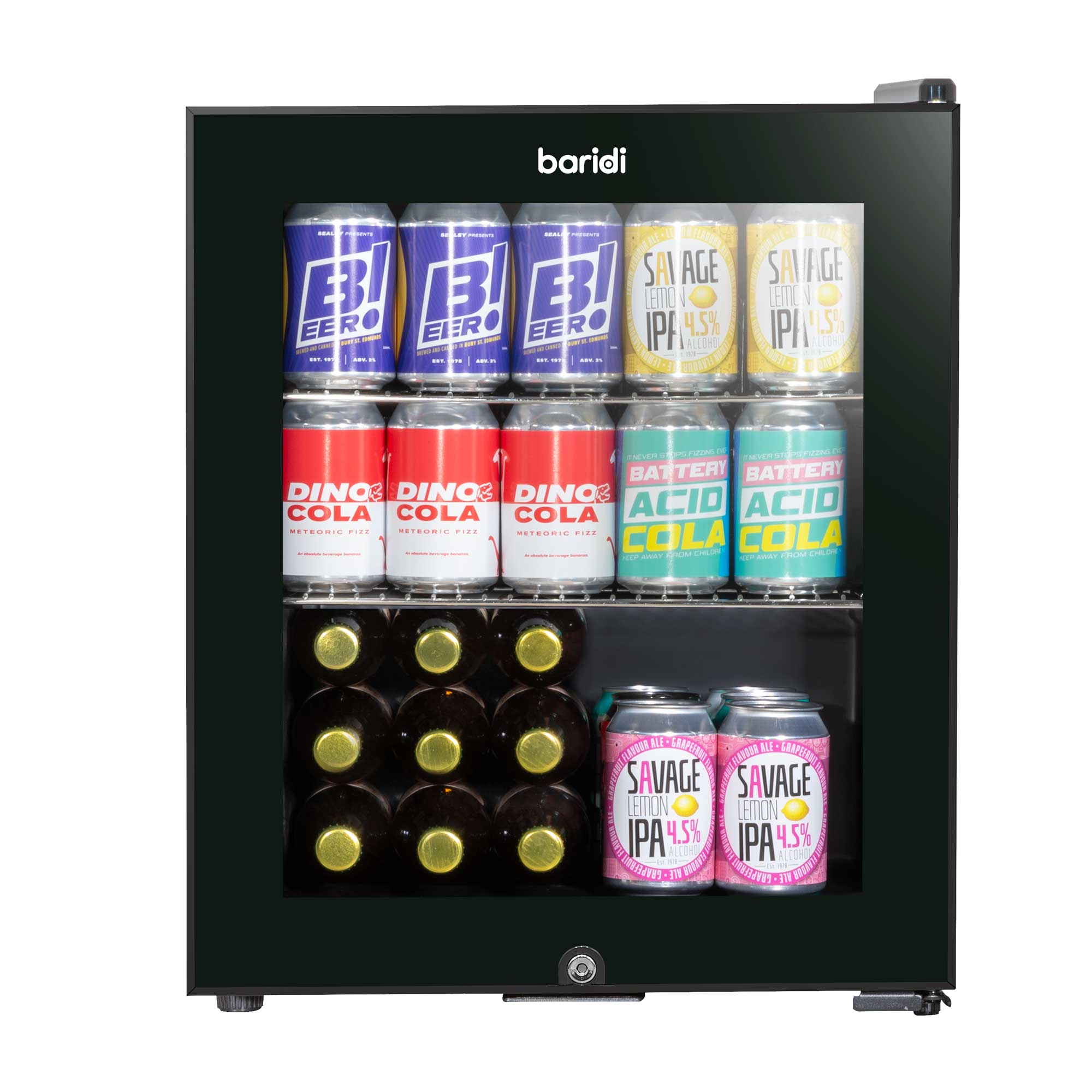 Baridi 50L Mini Fridge for Drinks, Beer & Wine - Portable Cooler with LED Light, Black (DH12) - Perfect for Home, Office, Dorm, and Outdoor Parties